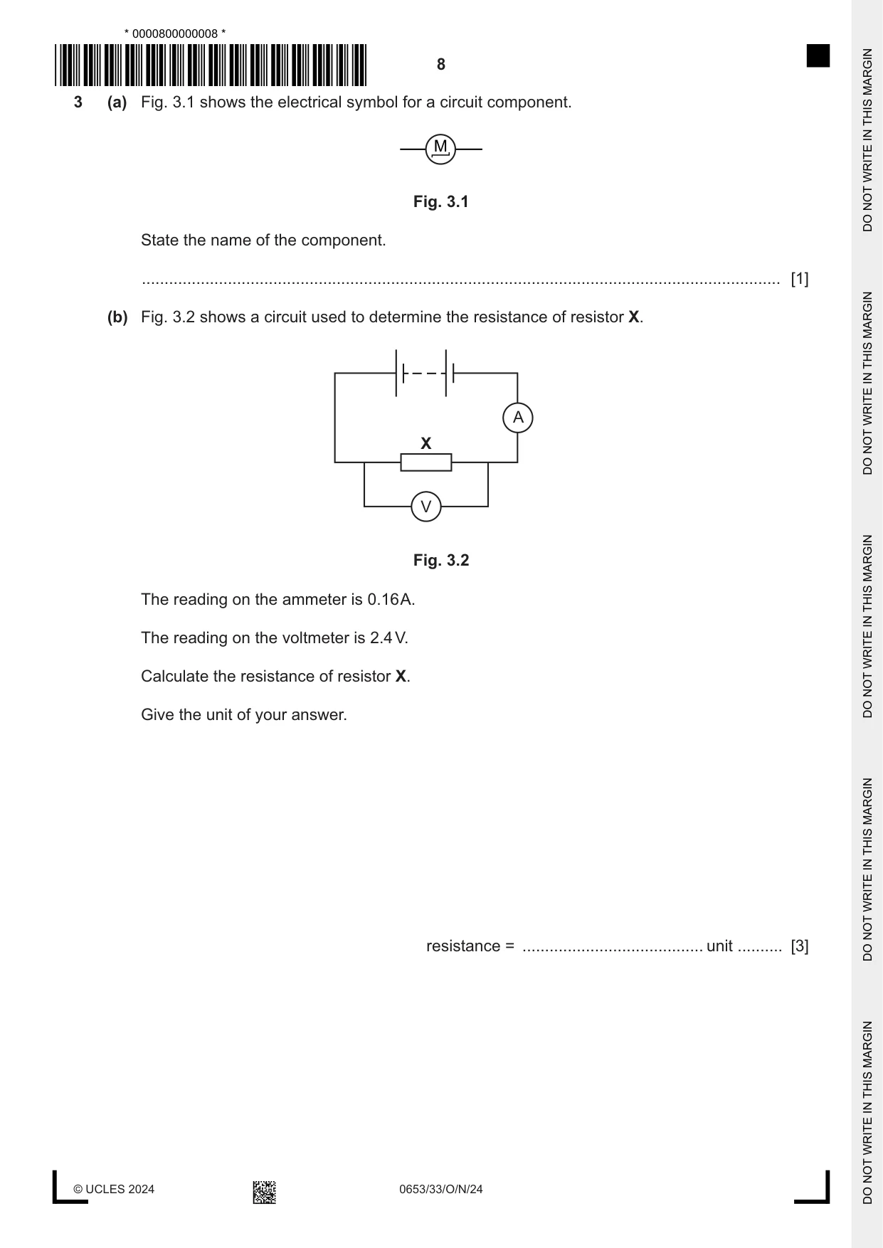 Cambridge IGCSE Science - Combined 0653 2024 Oct/Nov Paper 3 · Variant 3 question paper, page 8 of 24