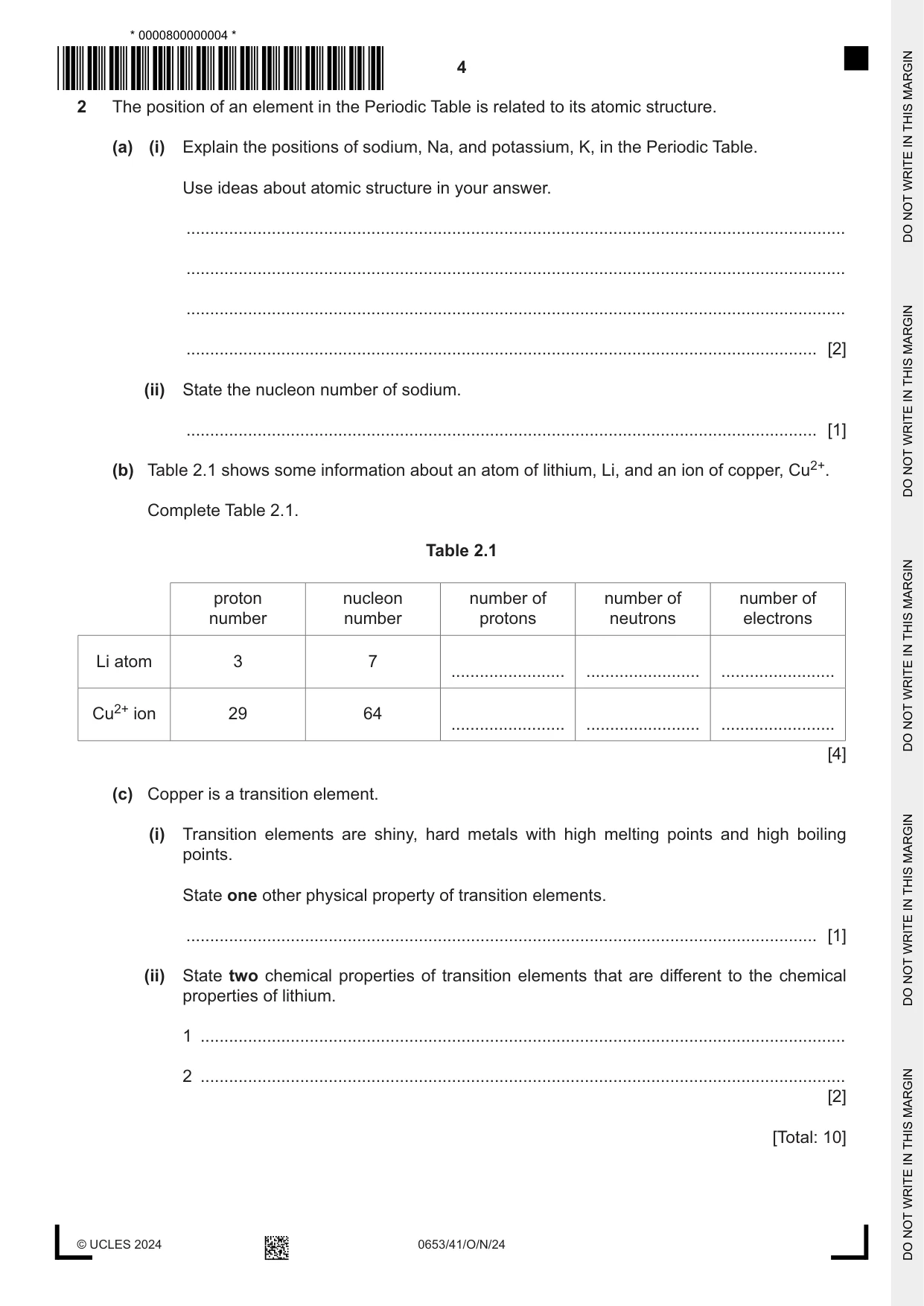 Cambridge IGCSE Science - Combined 0653 2024 Oct/Nov Paper 4 · Variant 1 question paper, page 4 of 20