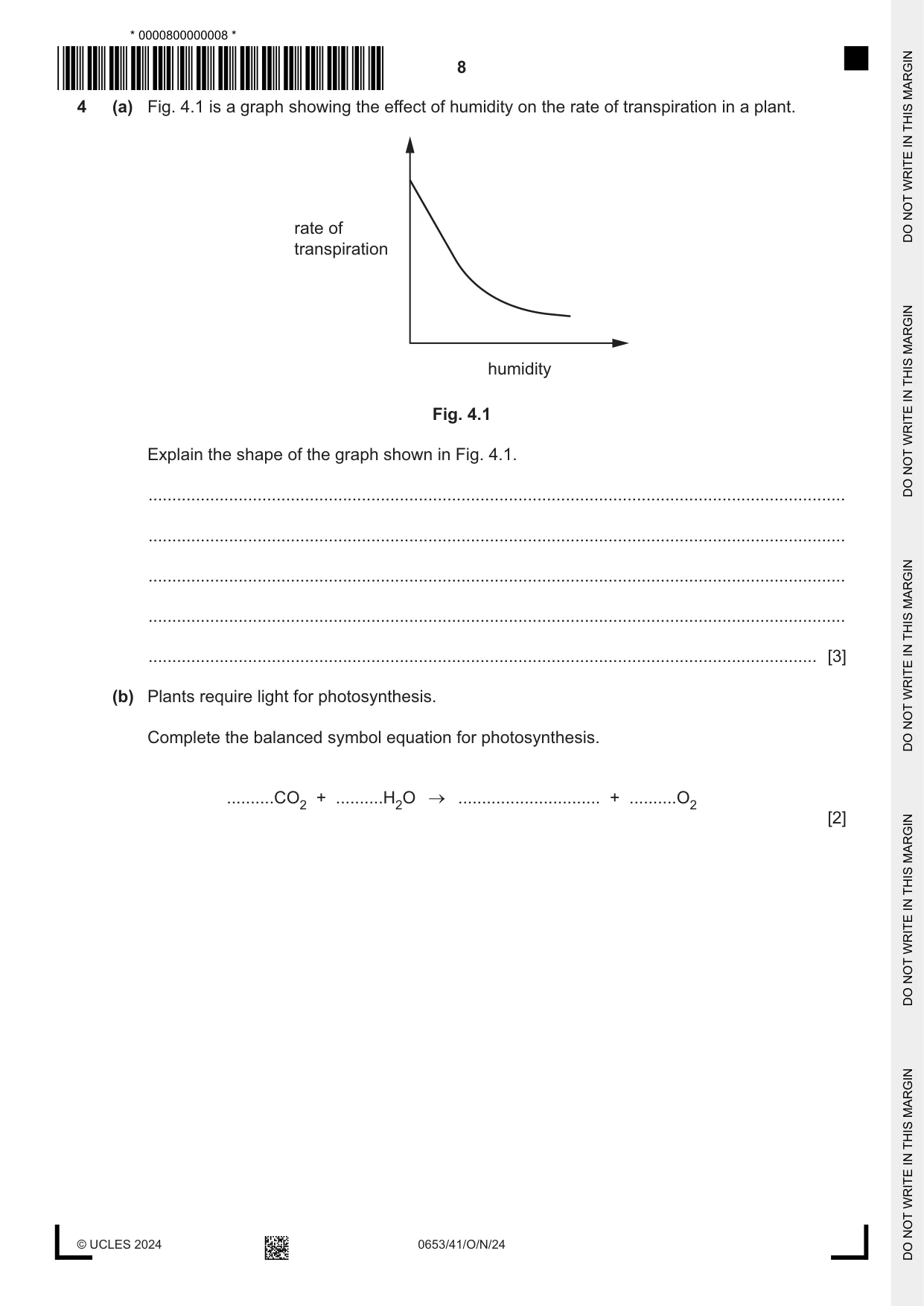 Cambridge IGCSE Science - Combined 0653 2024 Oct/Nov Paper 4 · Variant 1 question paper, page 8 of 20