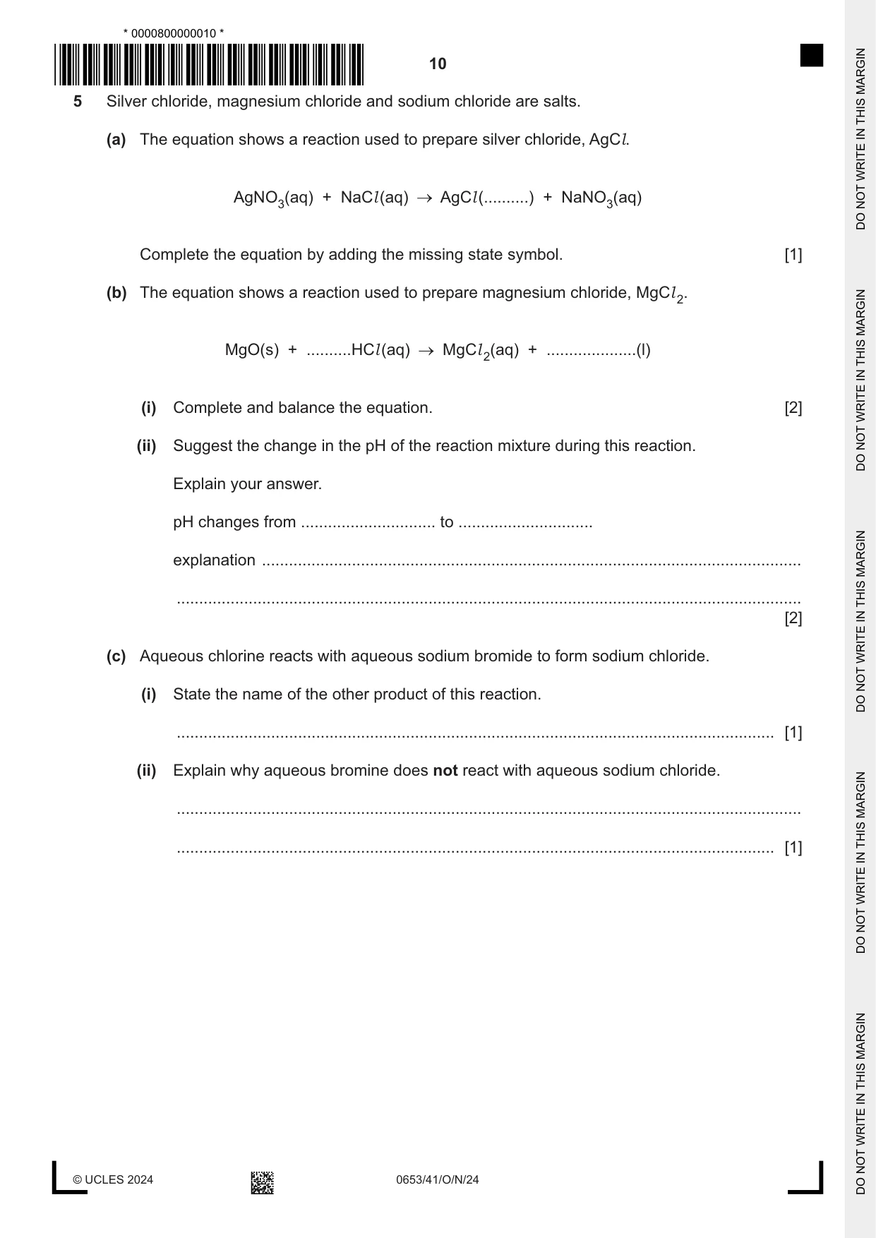 Cambridge IGCSE Science - Combined 0653 2024 Oct/Nov Paper 4 · Variant 1 question paper, page 10 of 20