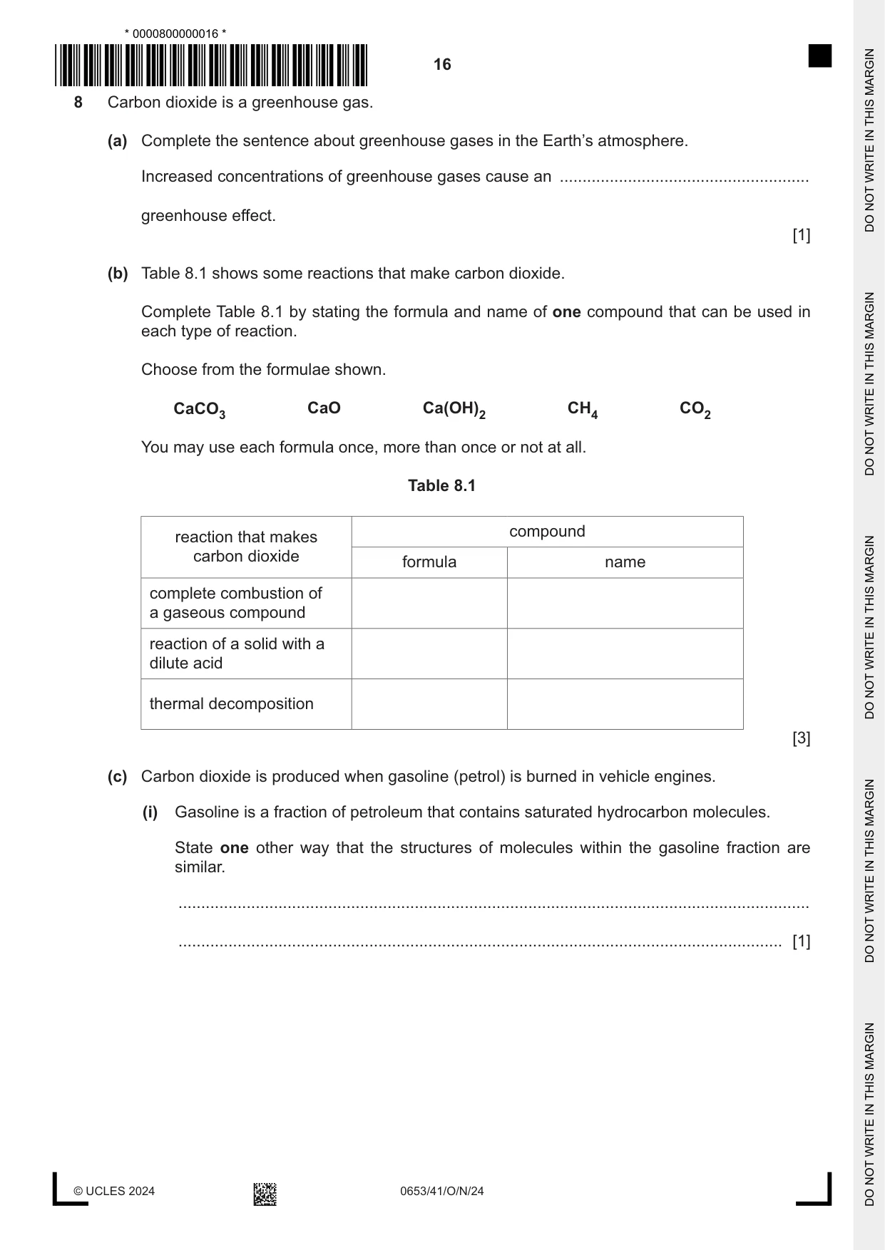 Cambridge IGCSE Science - Combined 0653 2024 Oct/Nov Paper 4 · Variant 1 question paper, page 16 of 20