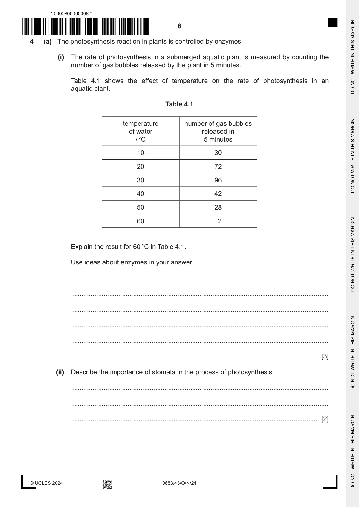 Cambridge IGCSE Science - Combined 0653 2024 Oct/Nov Paper 4 · Variant 3 question paper, page 6 of 20