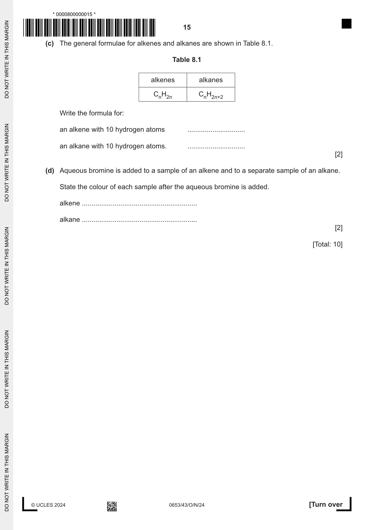 Cambridge IGCSE Science - Combined 0653 2024 Oct/Nov Paper 4 · Variant 3 question paper, page 15 of 20