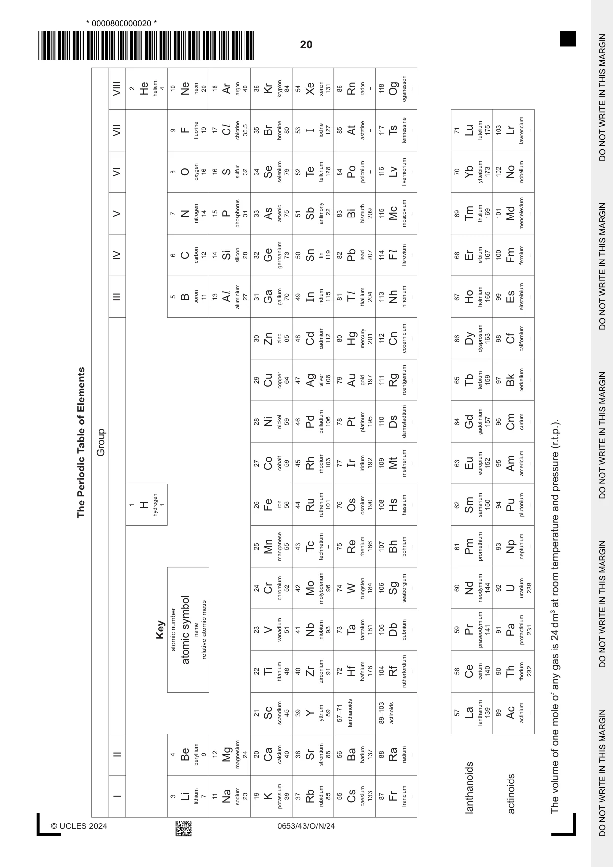 Cambridge IGCSE Science - Combined 0653 2024 Oct/Nov Paper 4 · Variant 3 question paper, page 20 of 20