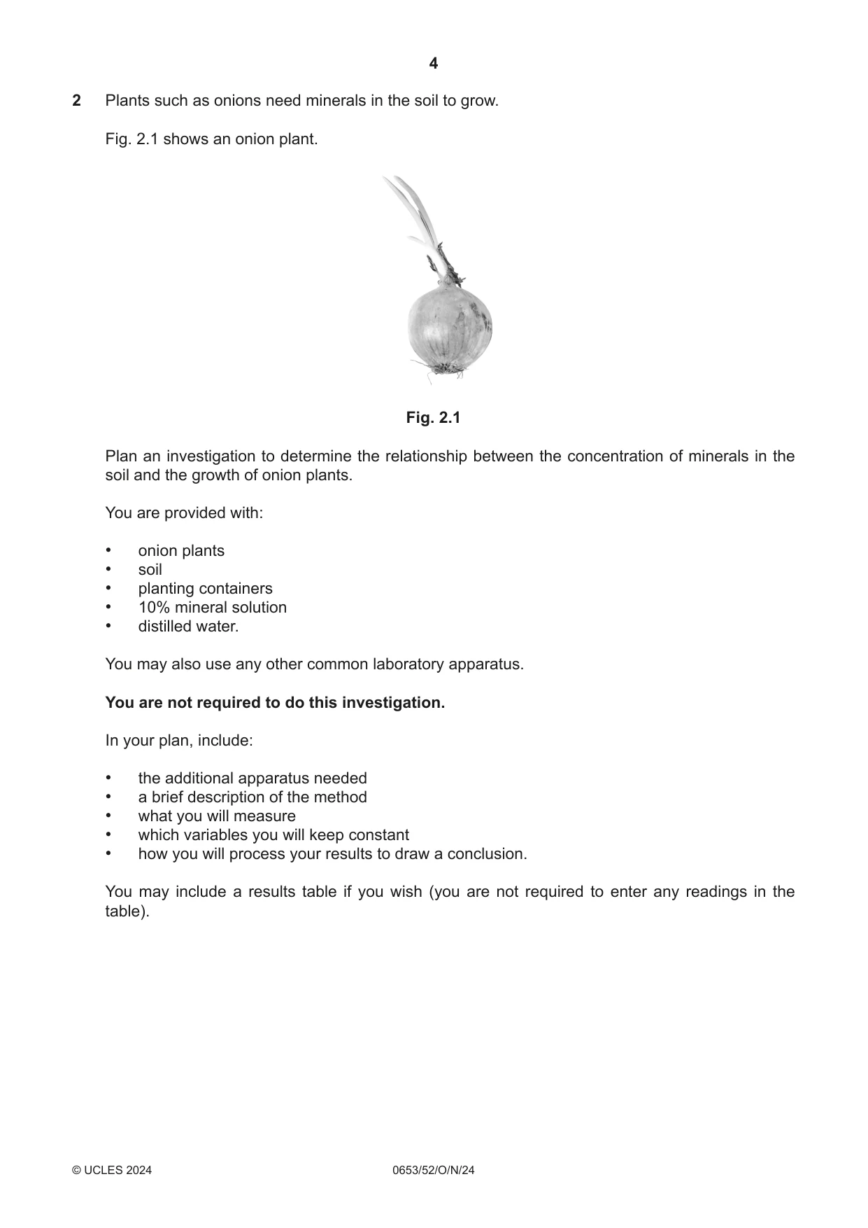 Cambridge IGCSE Science - Combined 0653 2024 Oct/Nov Paper 5 · Variant 2 question paper, page 4 of 16