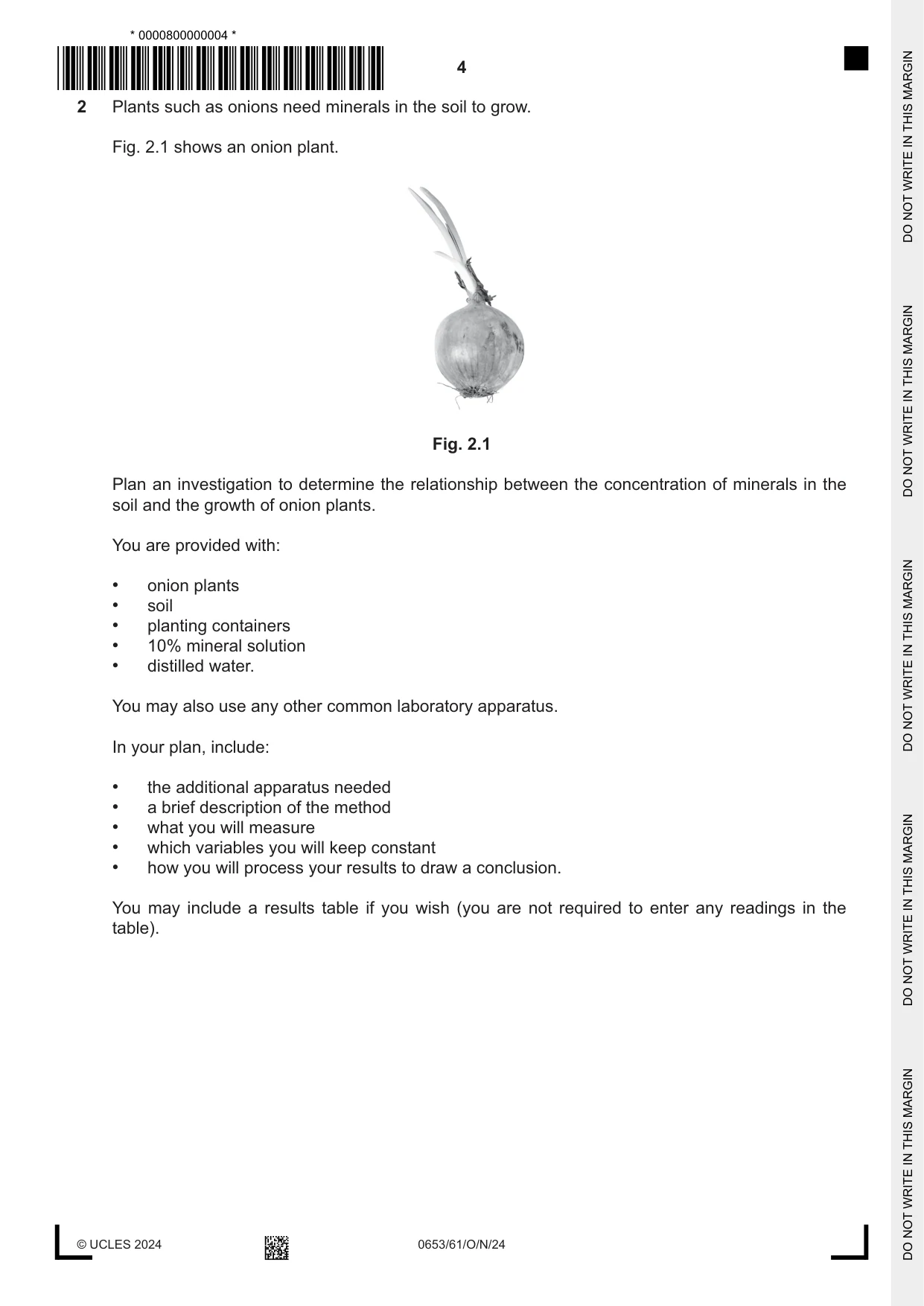 Cambridge IGCSE Science - Combined 0653 2024 Oct/Nov Paper 6 · Variant 1 question paper, page 4 of 16