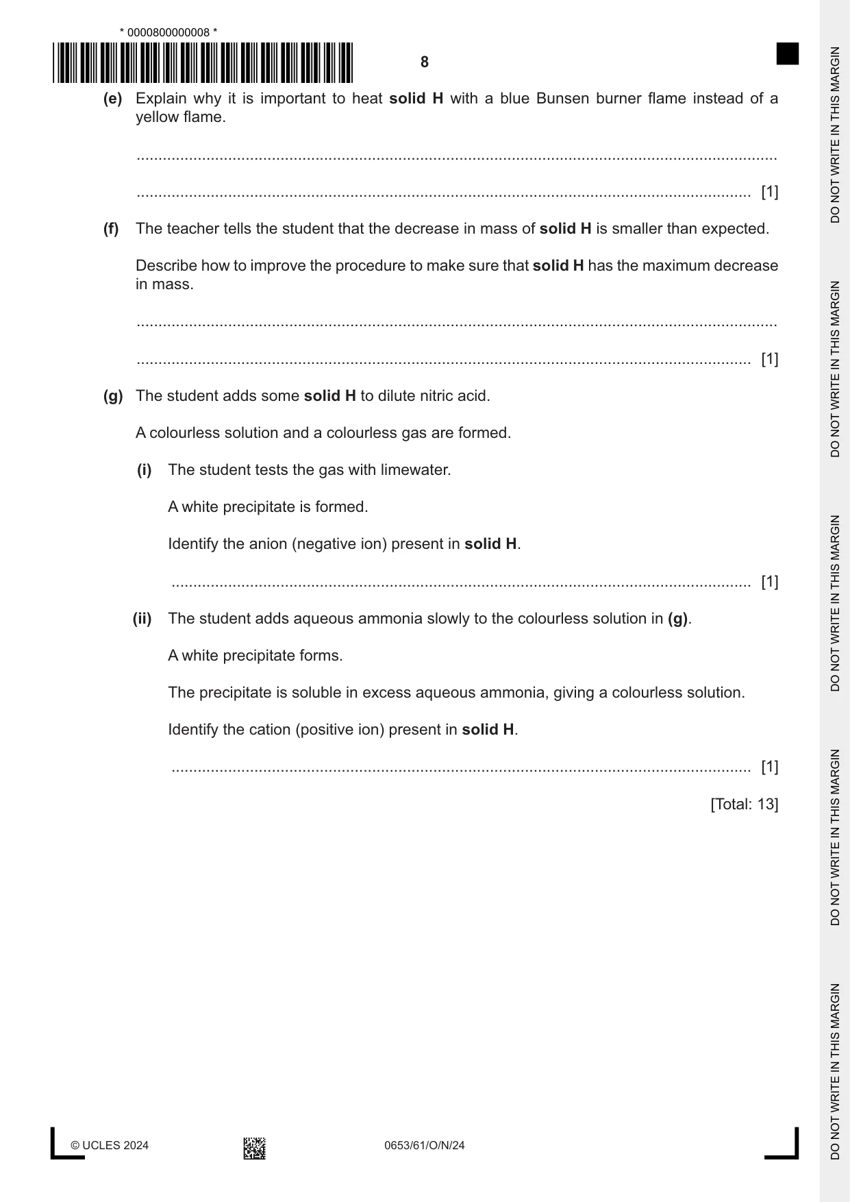 Cambridge IGCSE Science - Combined 0653 2024 Oct/Nov Paper 6 · Variant 1 question paper, page 8 of 16