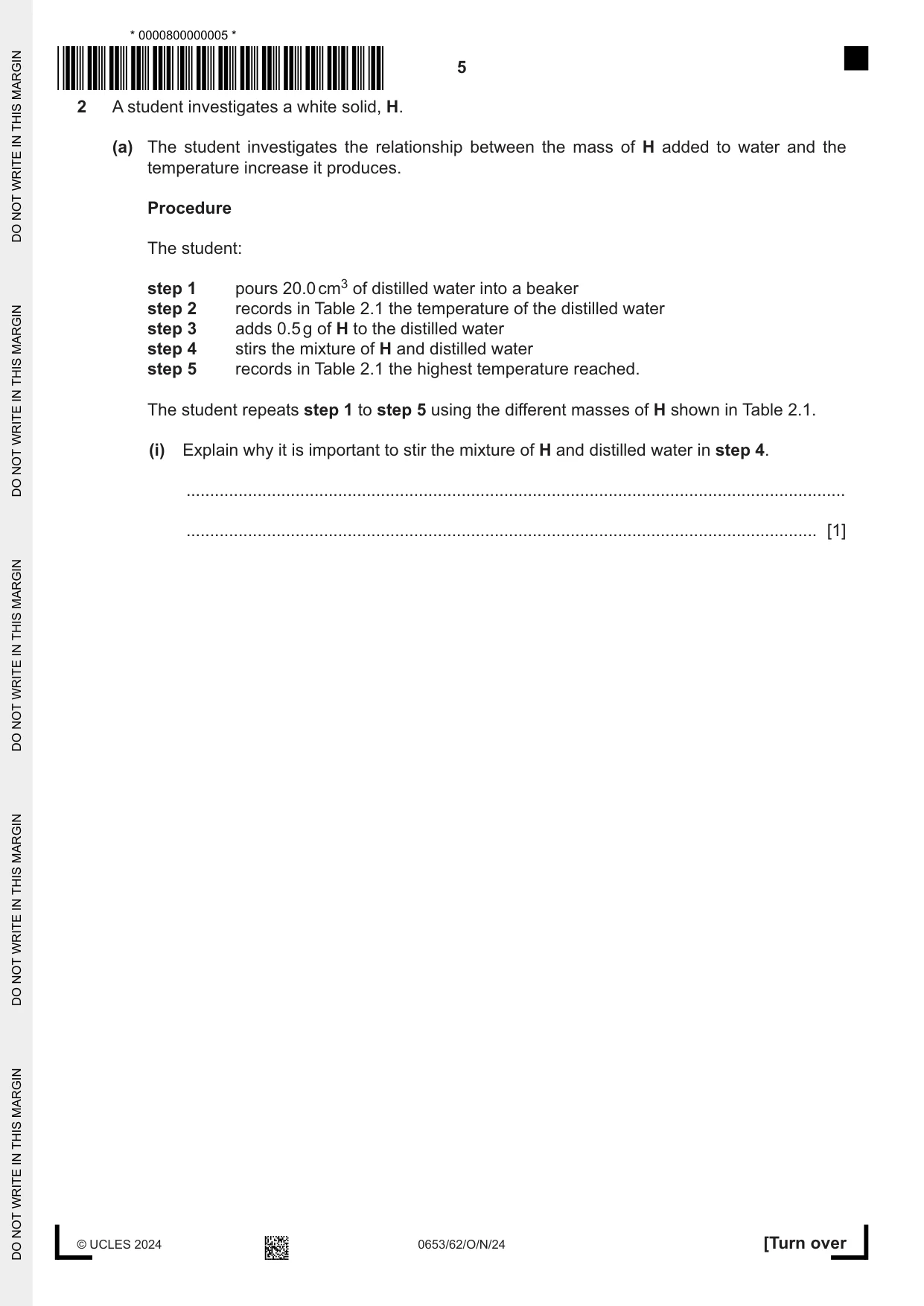 Cambridge IGCSE Science - Combined 0653 2024 Oct/Nov Paper 6 · Variant 2 question paper, page 5 of 16