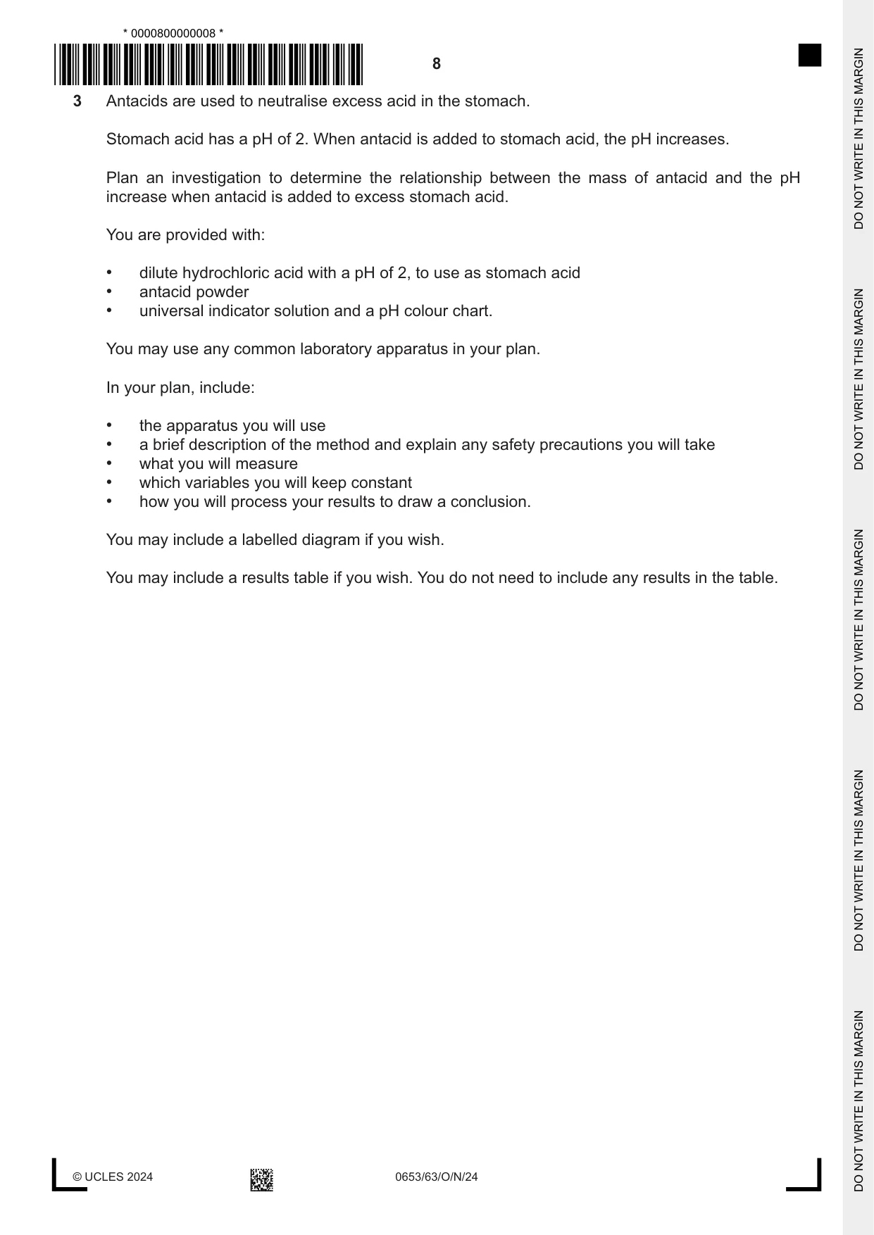 Cambridge IGCSE Science - Combined 0653 2024 Oct/Nov Paper 6 · Variant 3 question paper, page 8 of 16