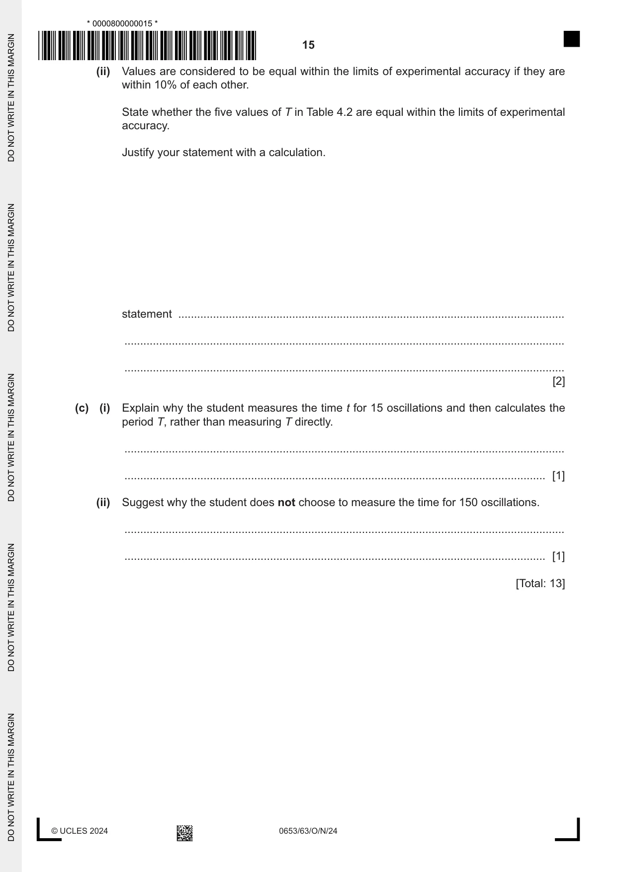 Cambridge IGCSE Science - Combined 0653 2024 Oct/Nov Paper 6 · Variant 3 question paper, page 15 of 16