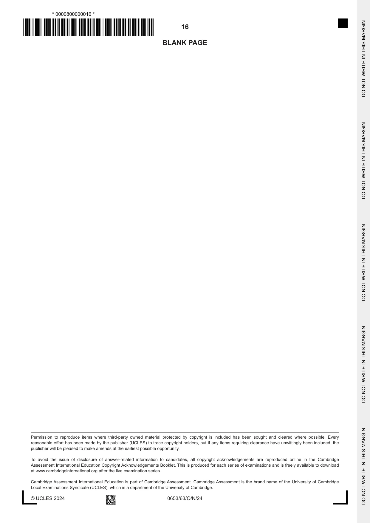 Cambridge IGCSE Science - Combined 0653 2024 Oct/Nov Paper 6 · Variant 3 question paper, page 16 of 16
