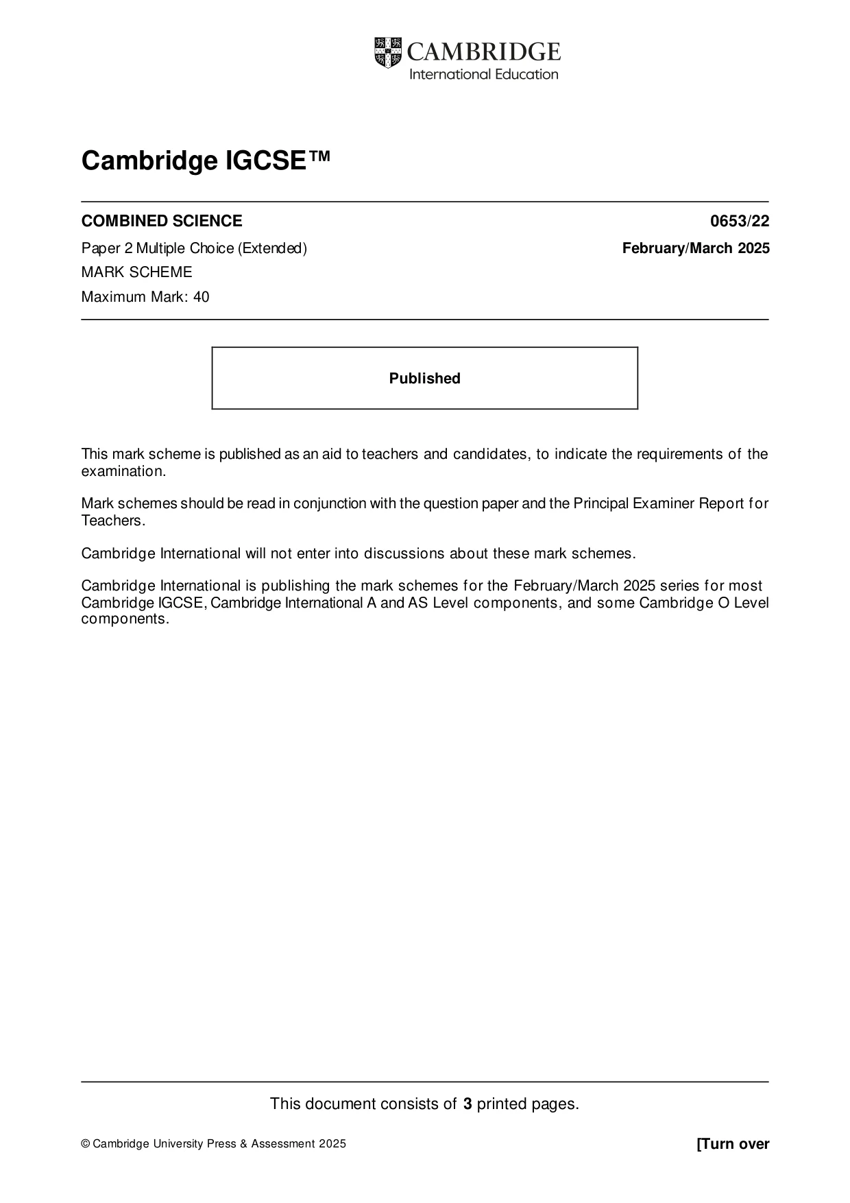 Mark scheme, page 1 of 3