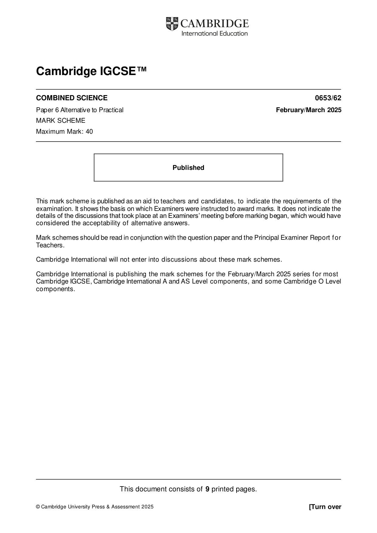 Mark scheme, page 1 of 9