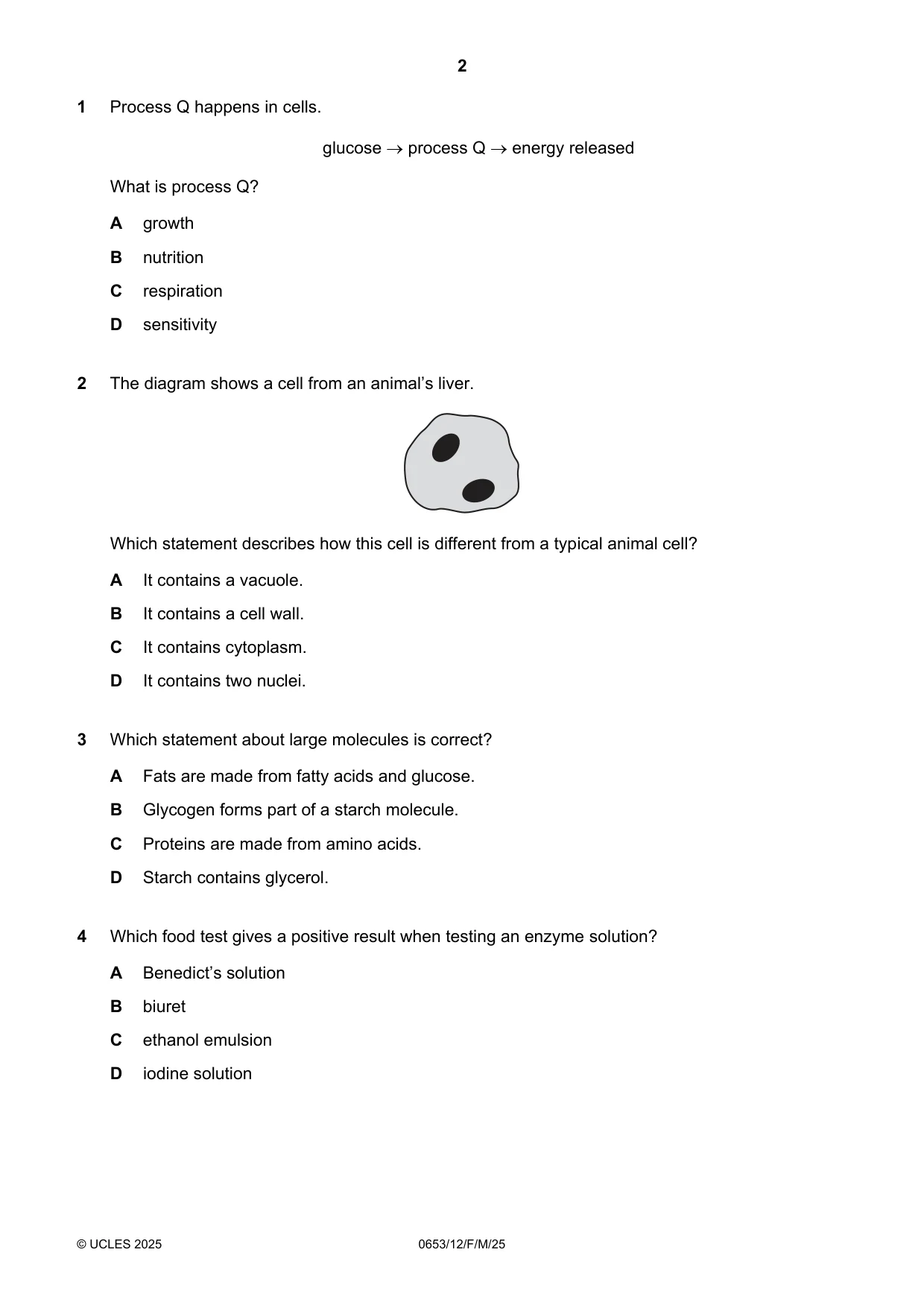 Cambridge IGCSE Science - Combined 0653 2025 Feb/March Paper 1 · Variant 2 question paper, page 2 of 16