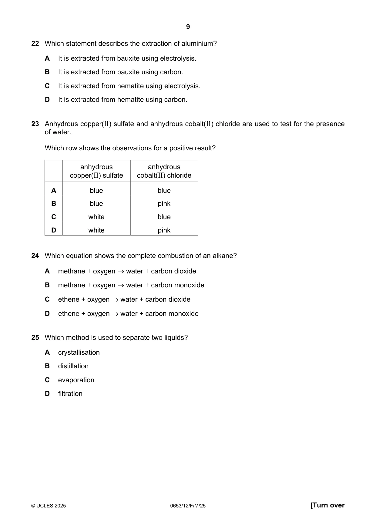 Cambridge IGCSE Science - Combined 0653 2025 Feb/March Paper 1 · Variant 2 question paper, page 9 of 16