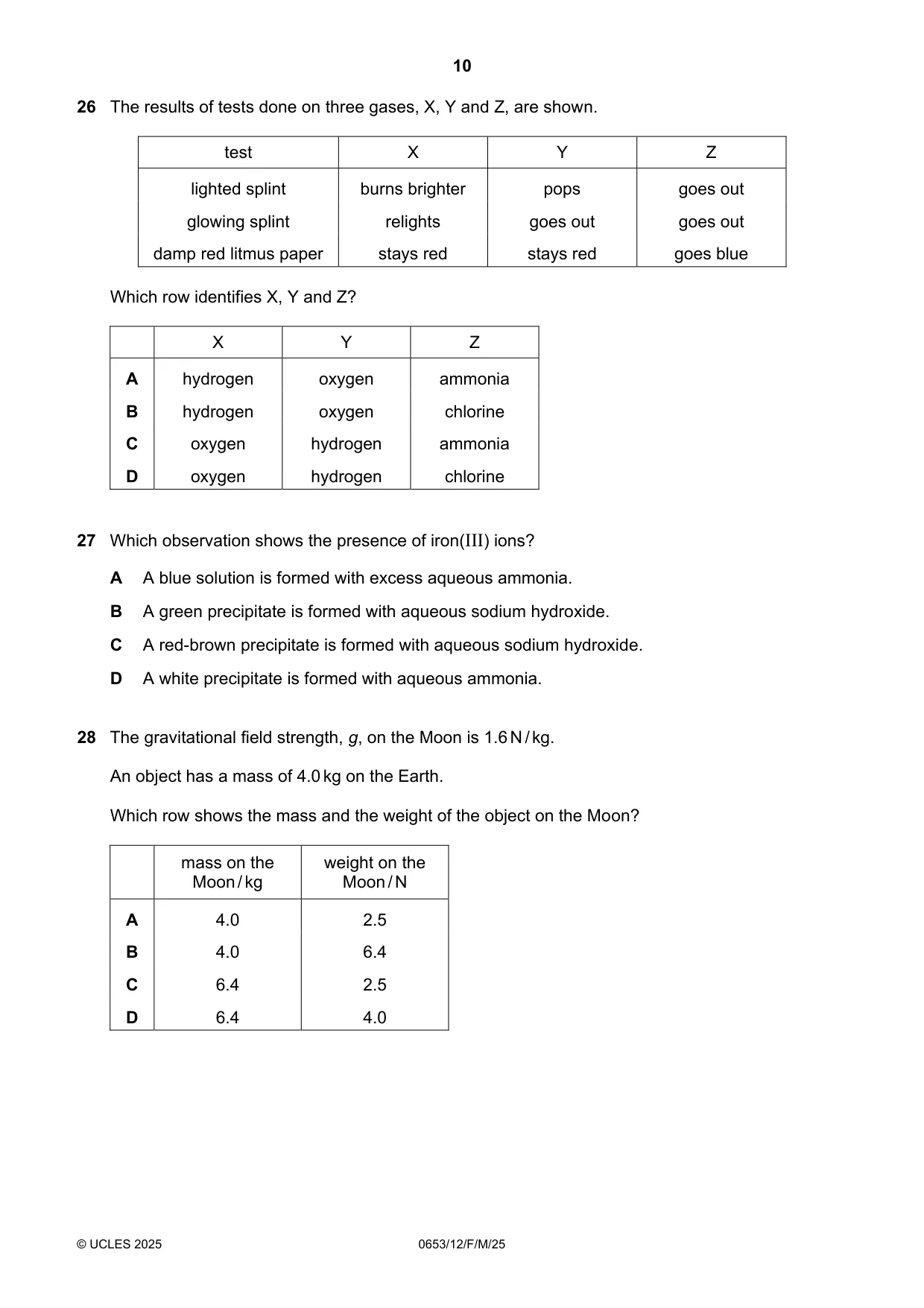 Cambridge IGCSE Science - Combined 0653 2025 Feb/March Paper 1 · Variant 2 question paper, page 10 of 16