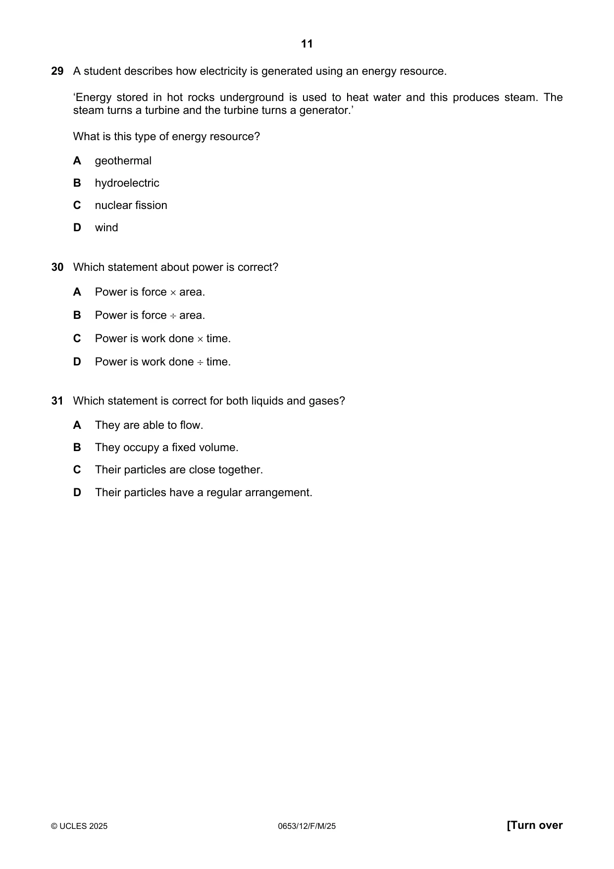 Cambridge IGCSE Science - Combined 0653 2025 Feb/March Paper 1 · Variant 2 question paper, page 11 of 16