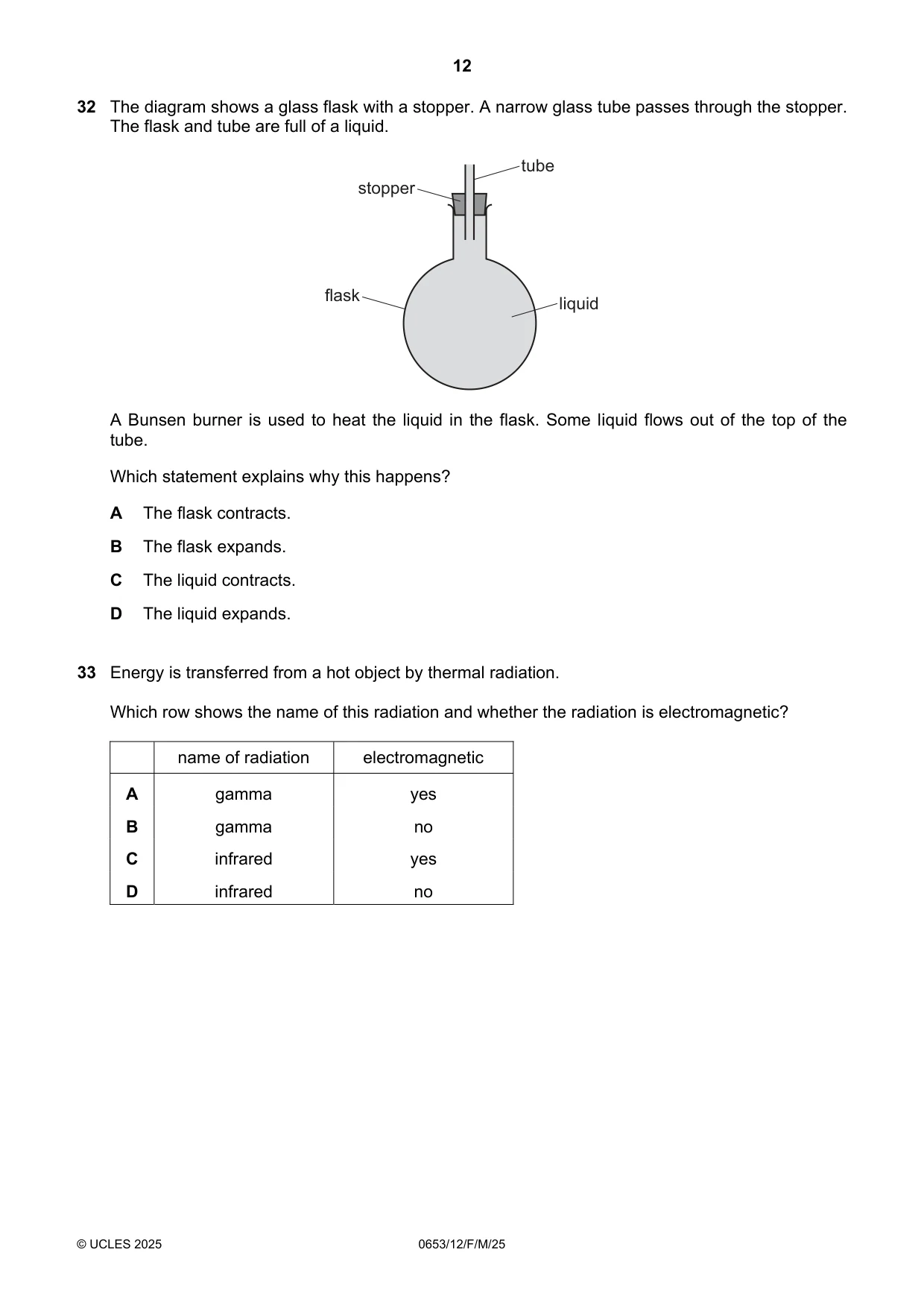 Cambridge IGCSE Science - Combined 0653 2025 Feb/March Paper 1 · Variant 2 question paper, page 12 of 16