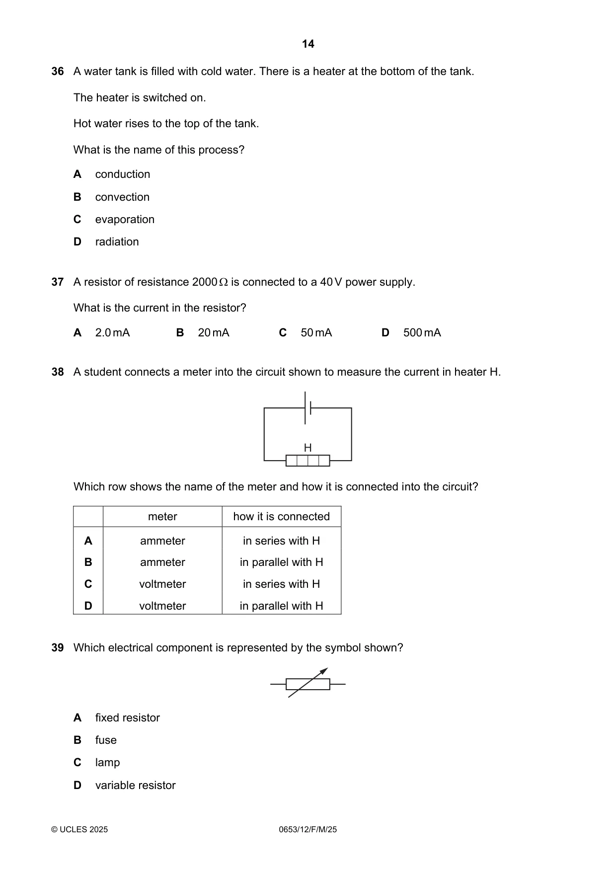 Cambridge IGCSE Science - Combined 0653 2025 Feb/March Paper 1 · Variant 2 question paper, page 14 of 16