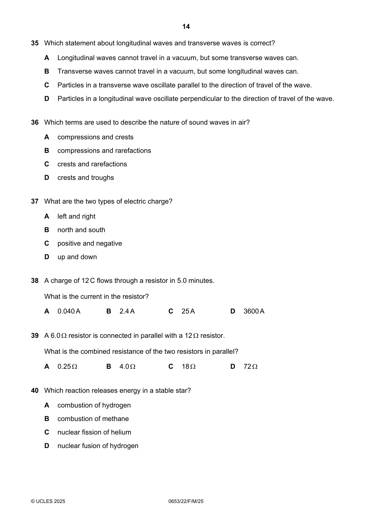 Cambridge IGCSE Science - Combined 0653 2025 Feb/March Paper 2 · Variant 2 question paper, page 14 of 16
