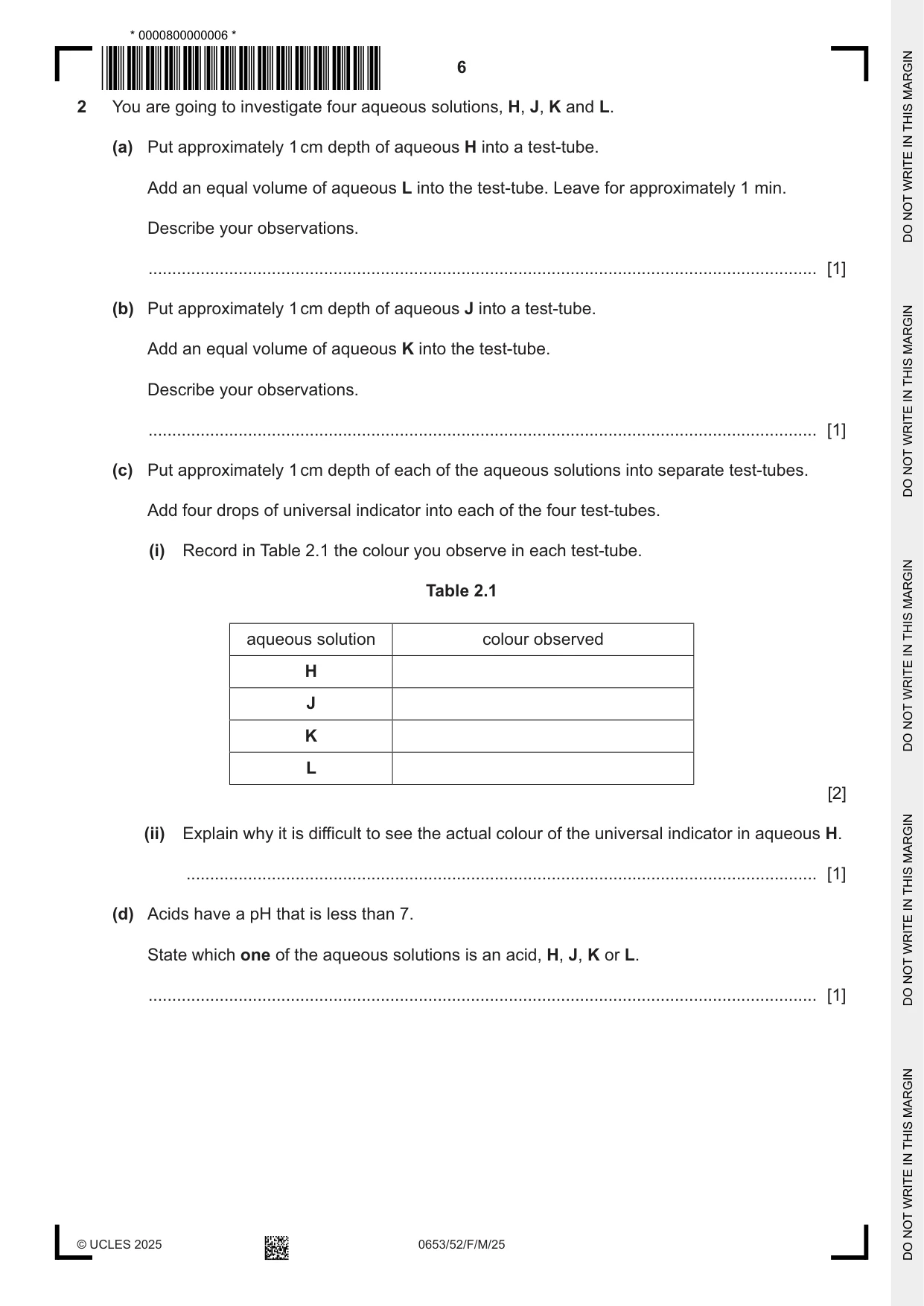 Cambridge IGCSE Science - Combined 0653 2025 Feb/March Paper 5 · Variant 2 question paper, page 6 of 16