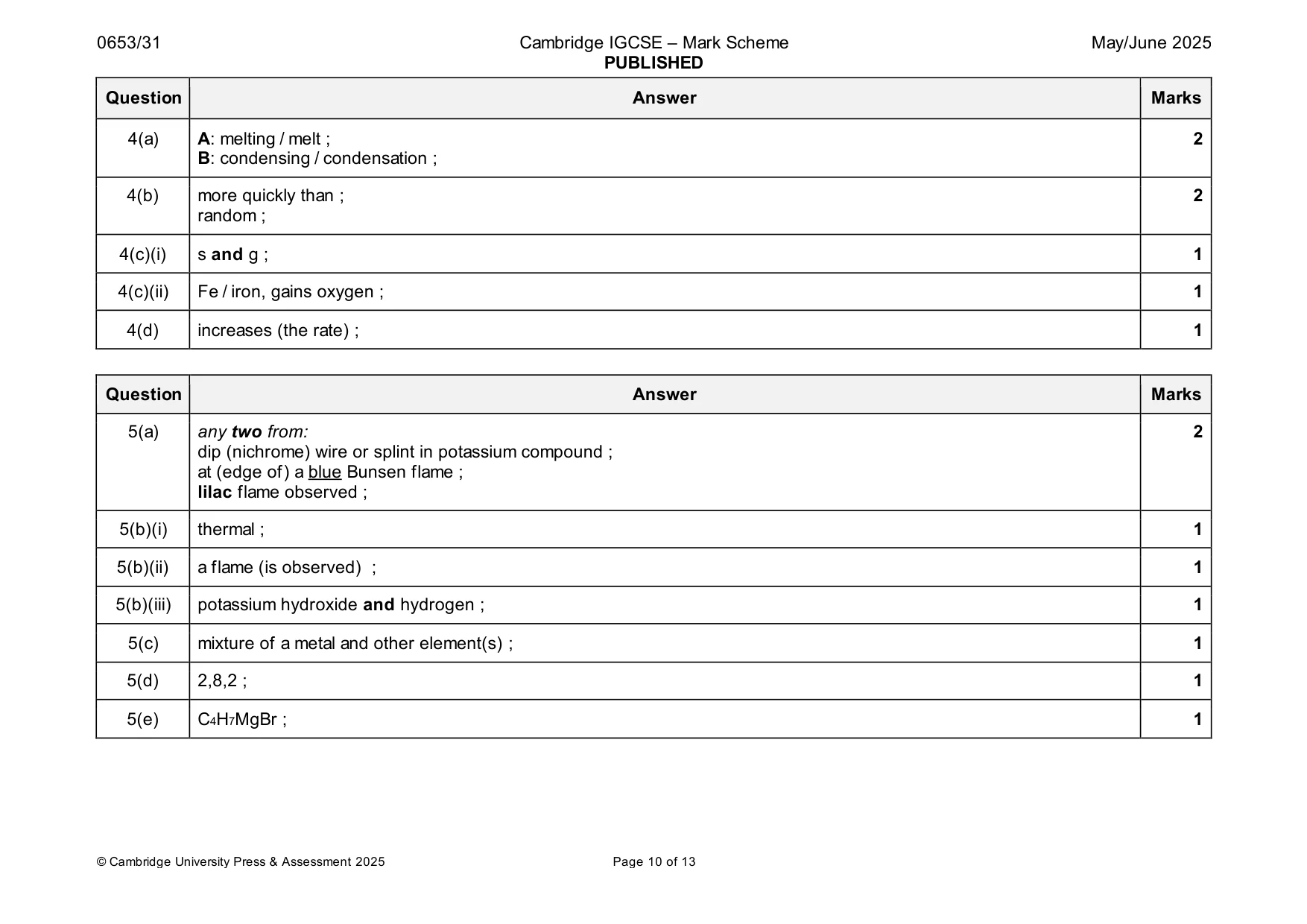 Mark scheme, page 10 of 13