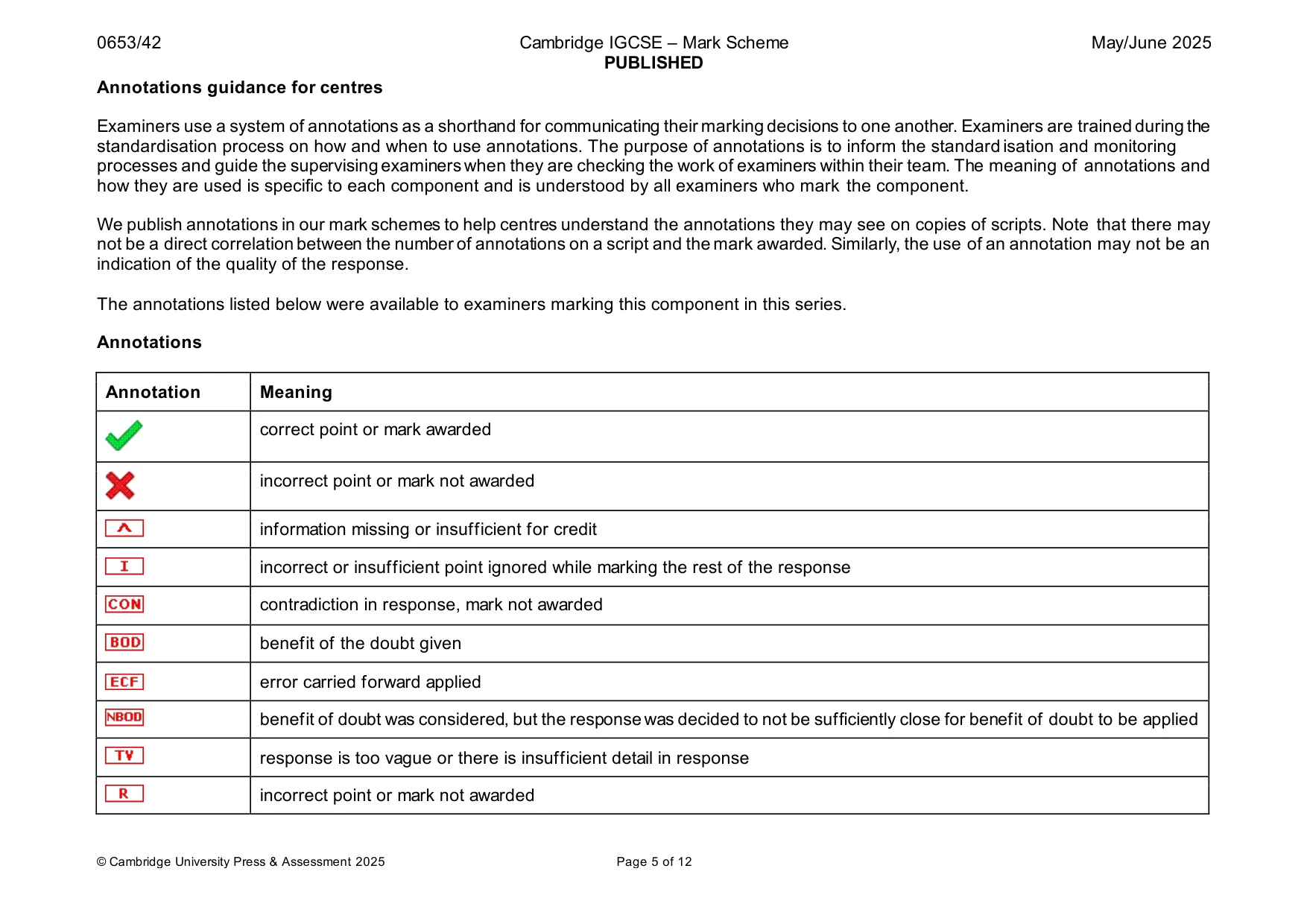 Mark scheme, page 5 of 12