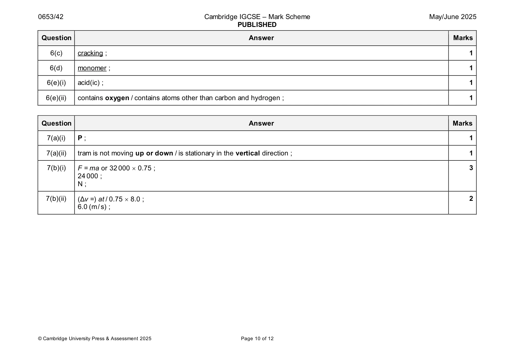 Mark scheme, page 10 of 12