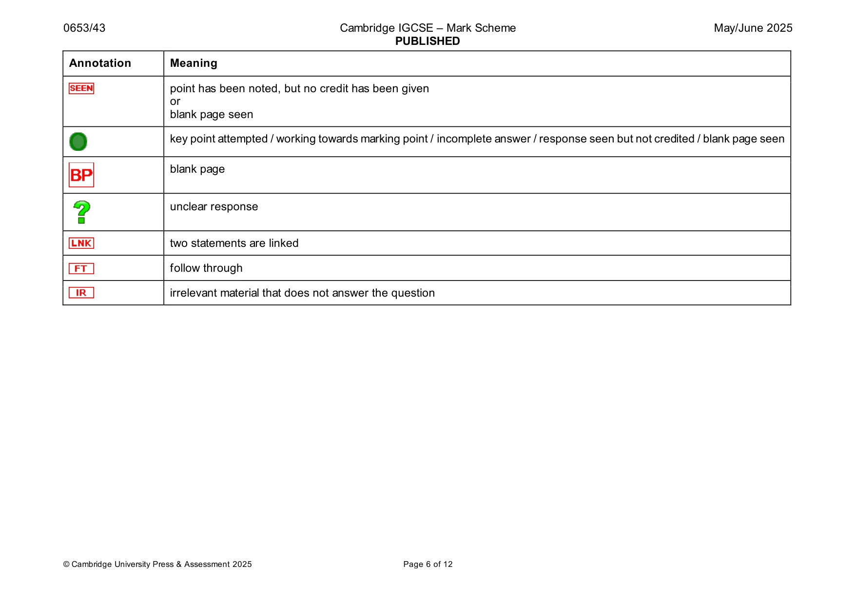 Mark scheme, page 6 of 12