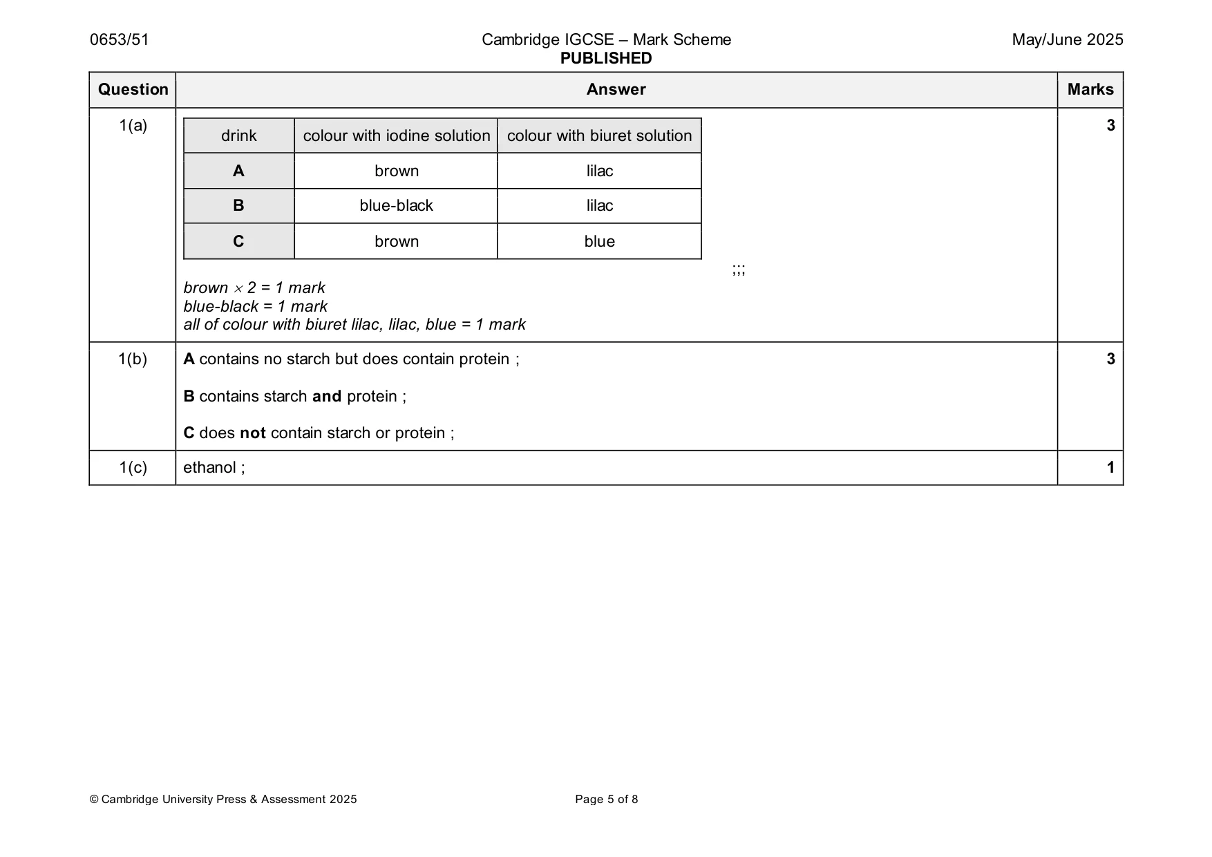 Mark scheme, page 5 of 8