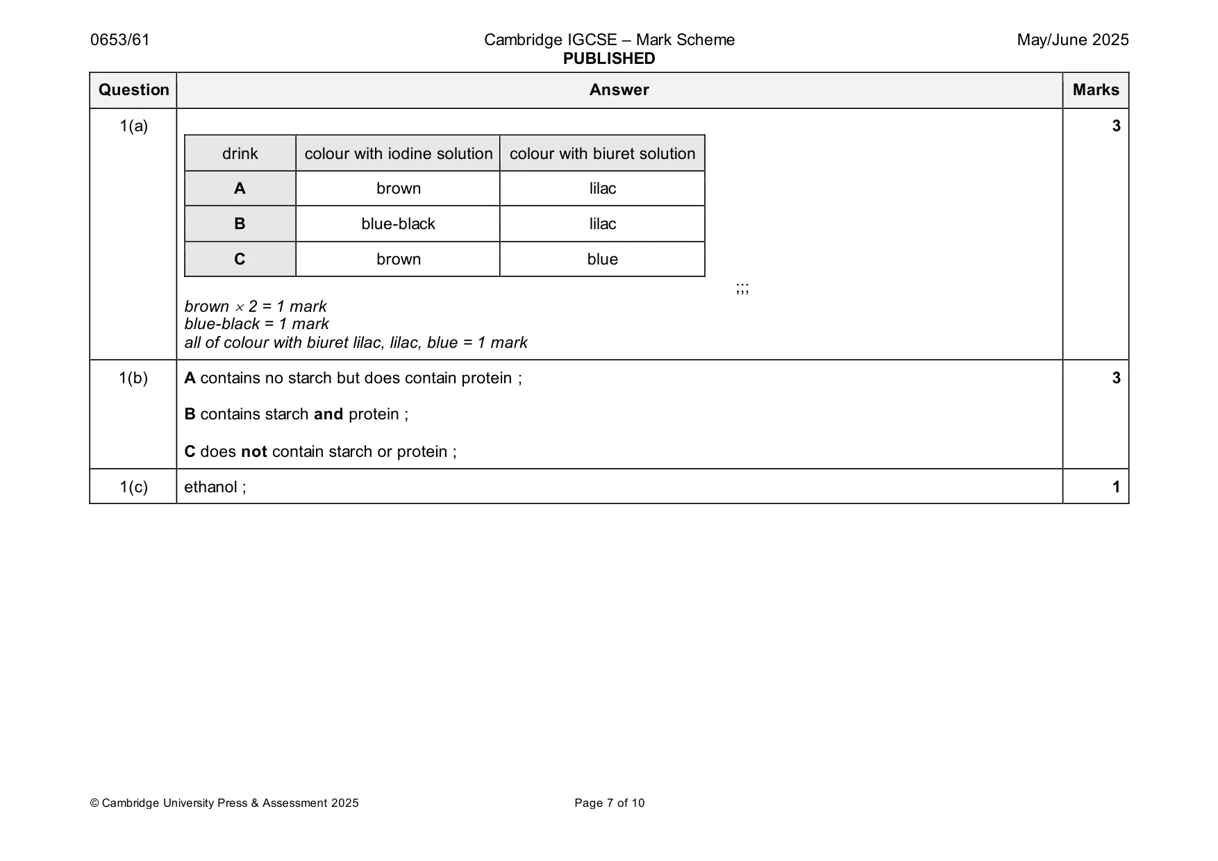 Mark scheme, page 7 of 10