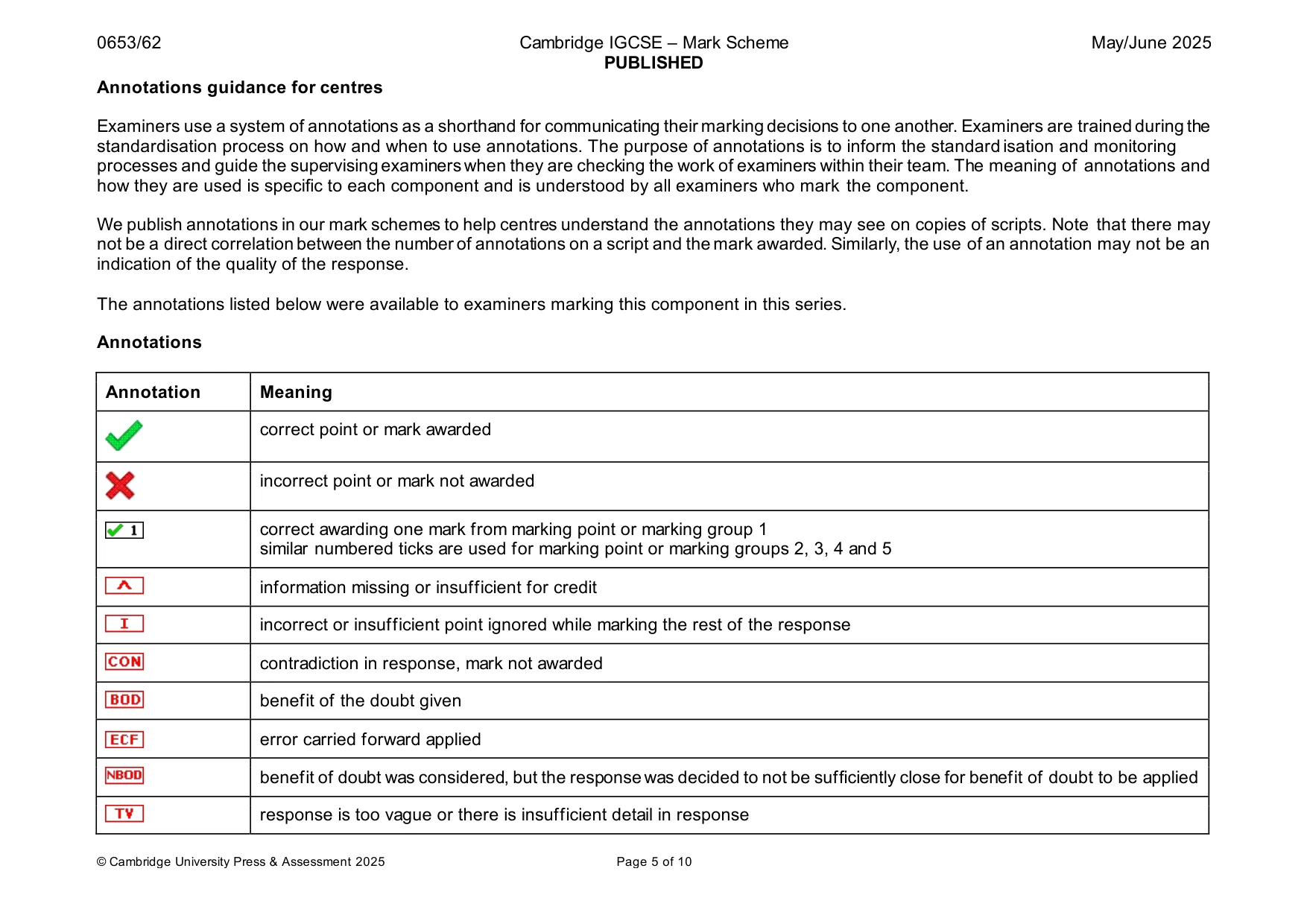 Mark scheme, page 5 of 10
