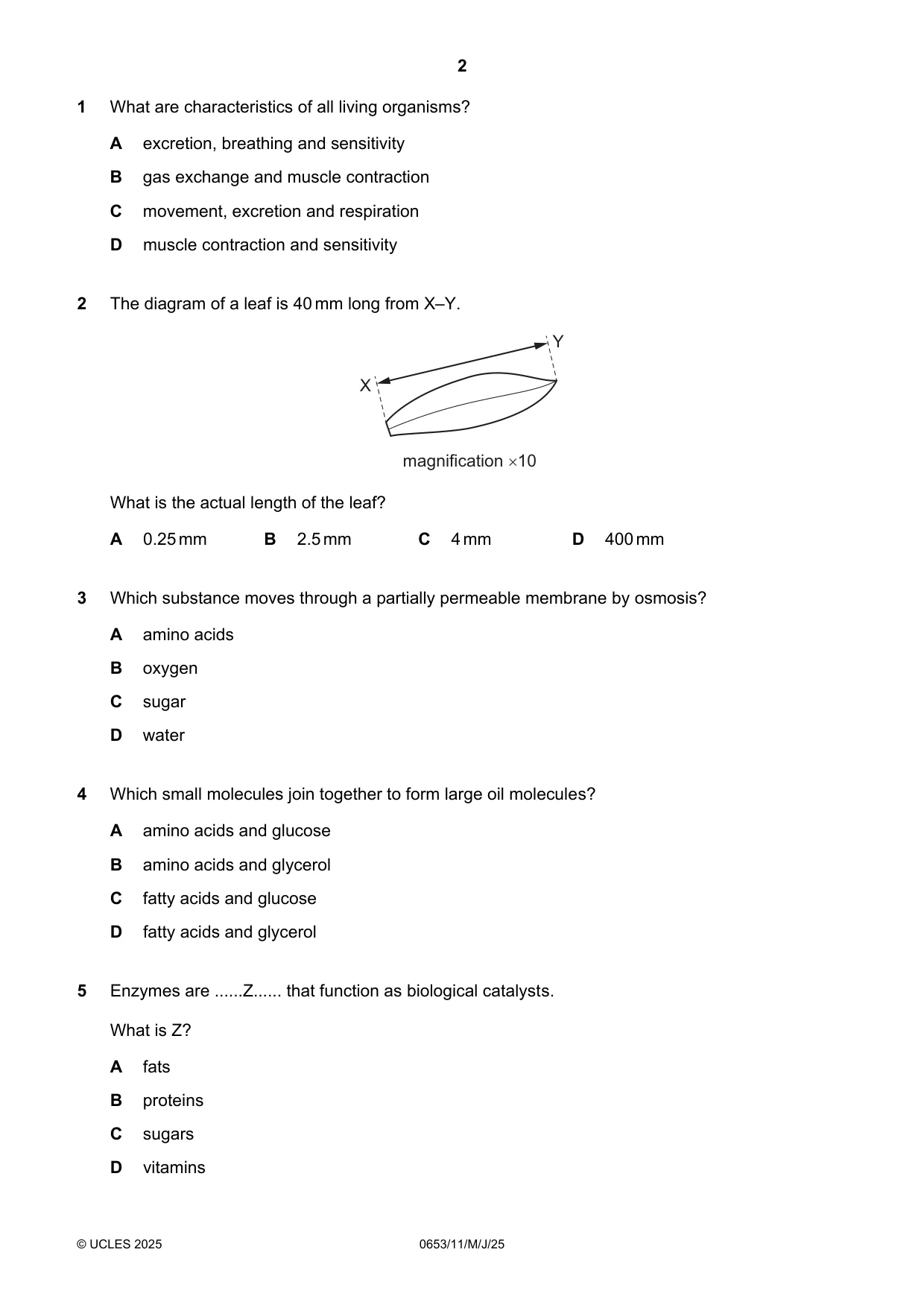 Cambridge IGCSE Science - Combined 0653 2025 May/June Paper 1 · Variant 1 question paper, page 2 of 16