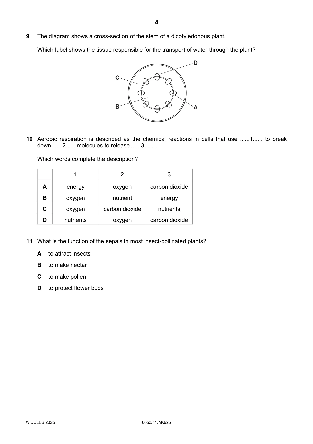 Cambridge IGCSE Science - Combined 0653 2025 May/June Paper 1 · Variant 1 question paper, page 4 of 16
