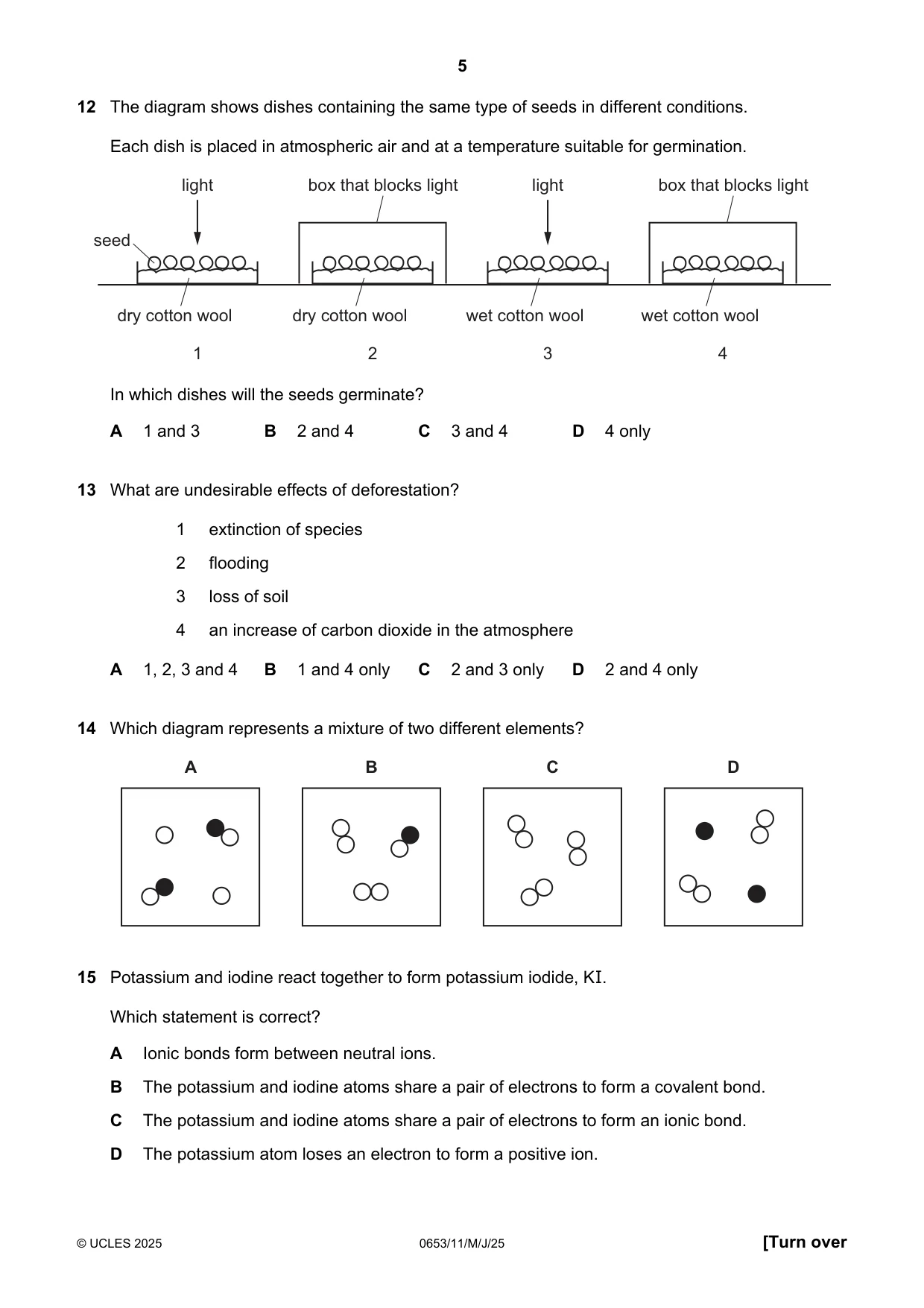 Cambridge IGCSE Science - Combined 0653 2025 May/June Paper 1 · Variant 1 question paper, page 5 of 16