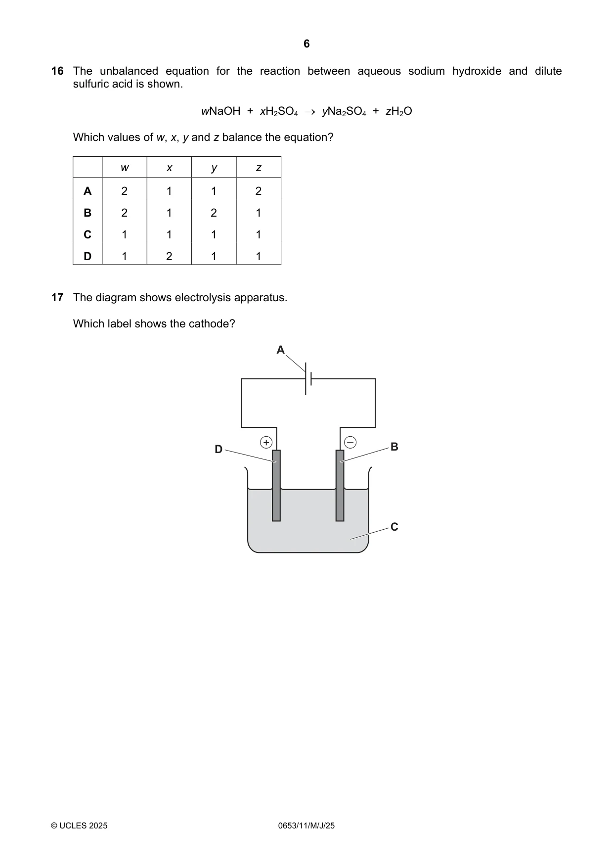 Cambridge IGCSE Science - Combined 0653 2025 May/June Paper 1 · Variant 1 question paper, page 6 of 16