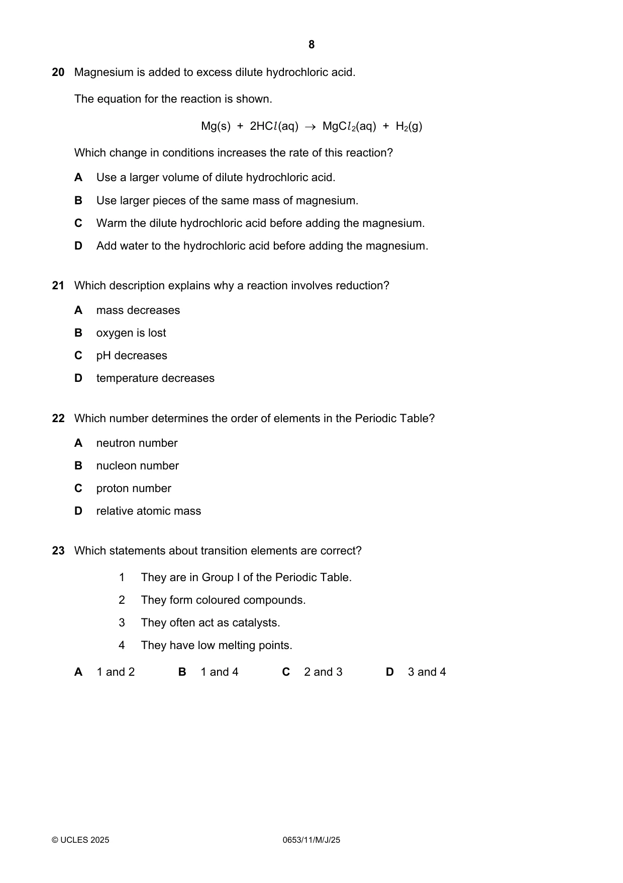 Cambridge IGCSE Science - Combined 0653 2025 May/June Paper 1 · Variant 1 question paper, page 8 of 16
