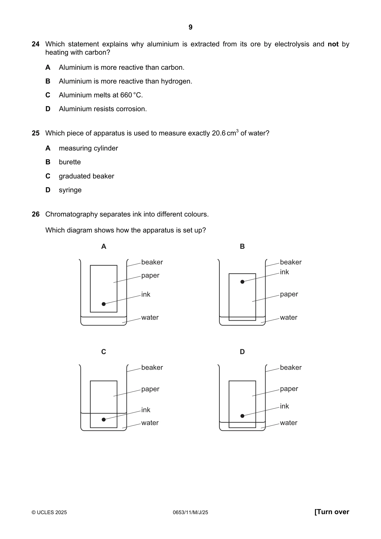 Cambridge IGCSE Science - Combined 0653 2025 May/June Paper 1 · Variant 1 question paper, page 9 of 16