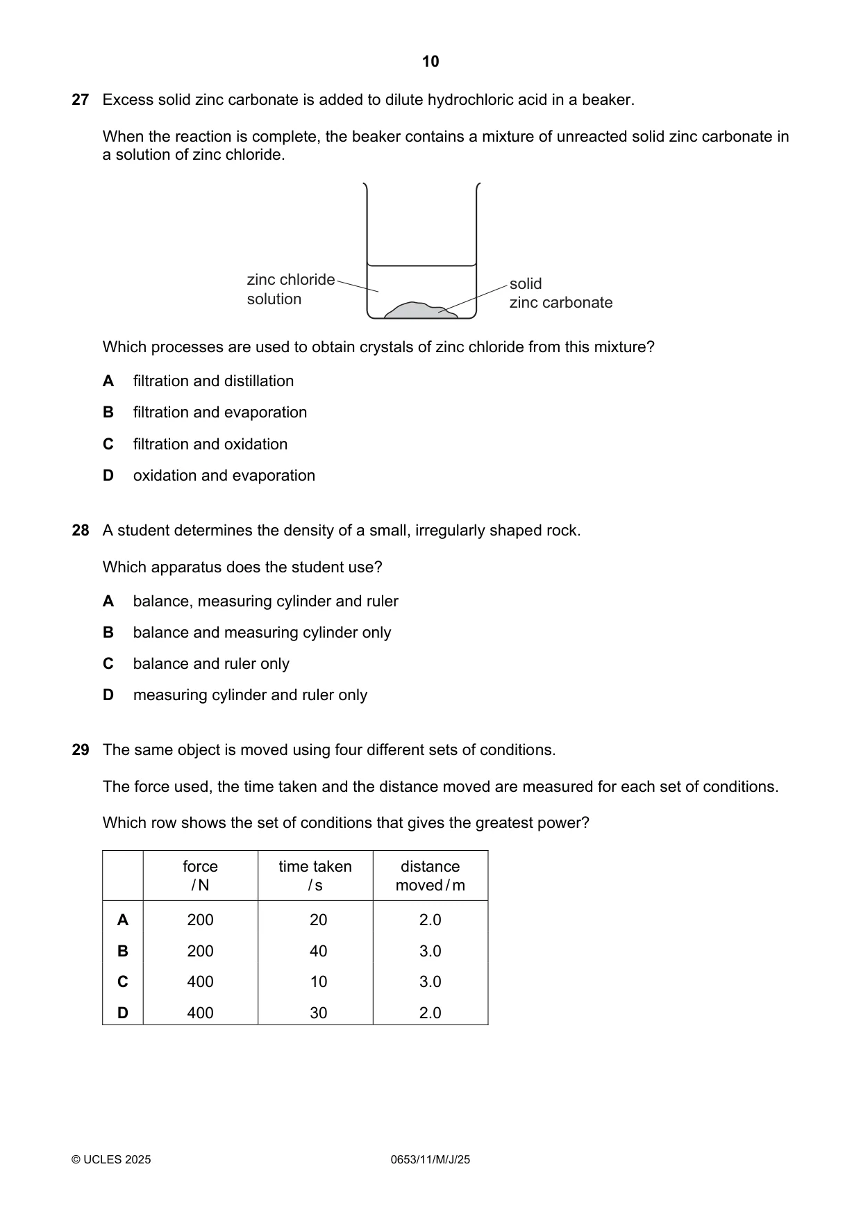 Cambridge IGCSE Science - Combined 0653 2025 May/June Paper 1 · Variant 1 question paper, page 10 of 16