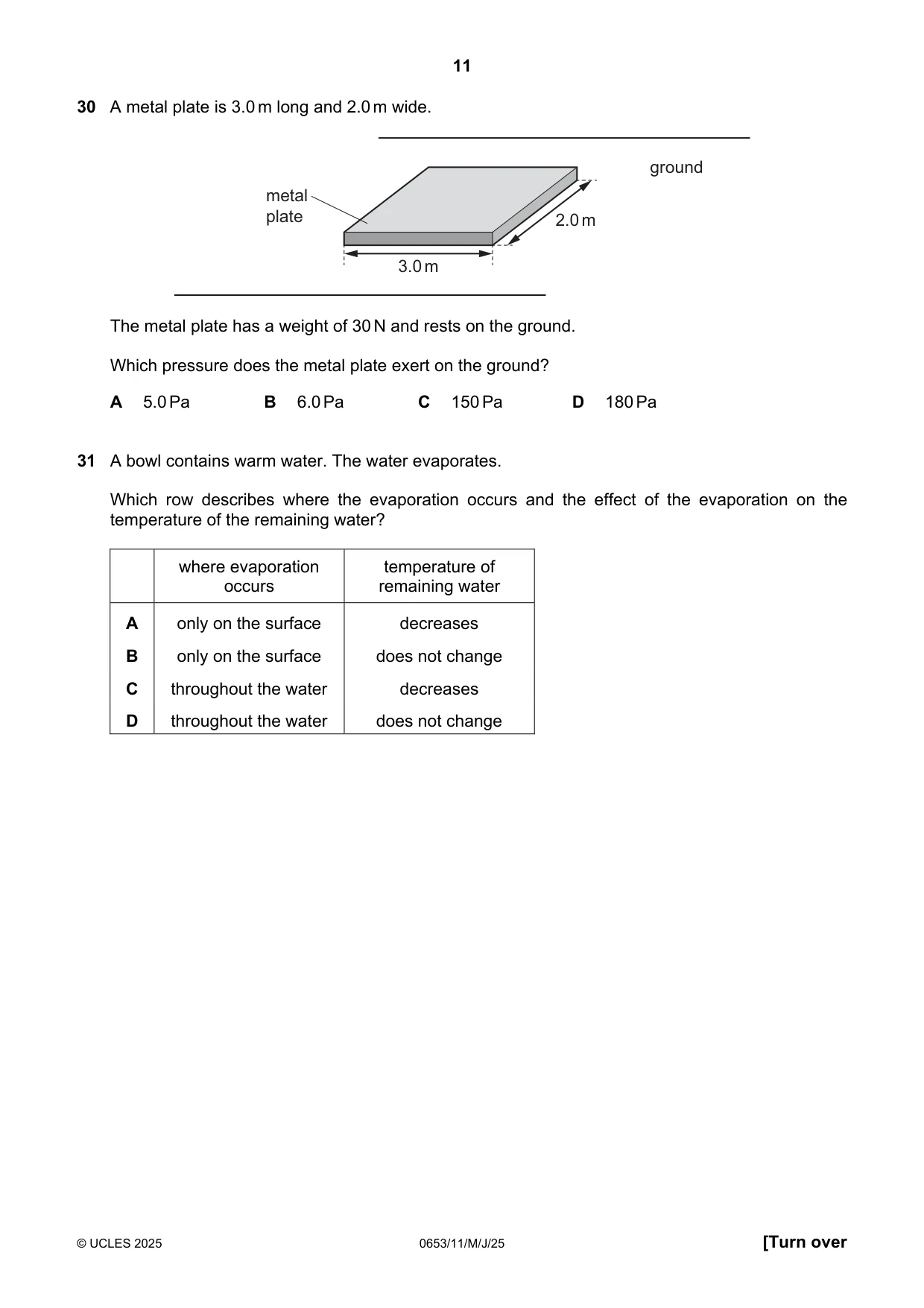 Cambridge IGCSE Science - Combined 0653 2025 May/June Paper 1 · Variant 1 question paper, page 11 of 16