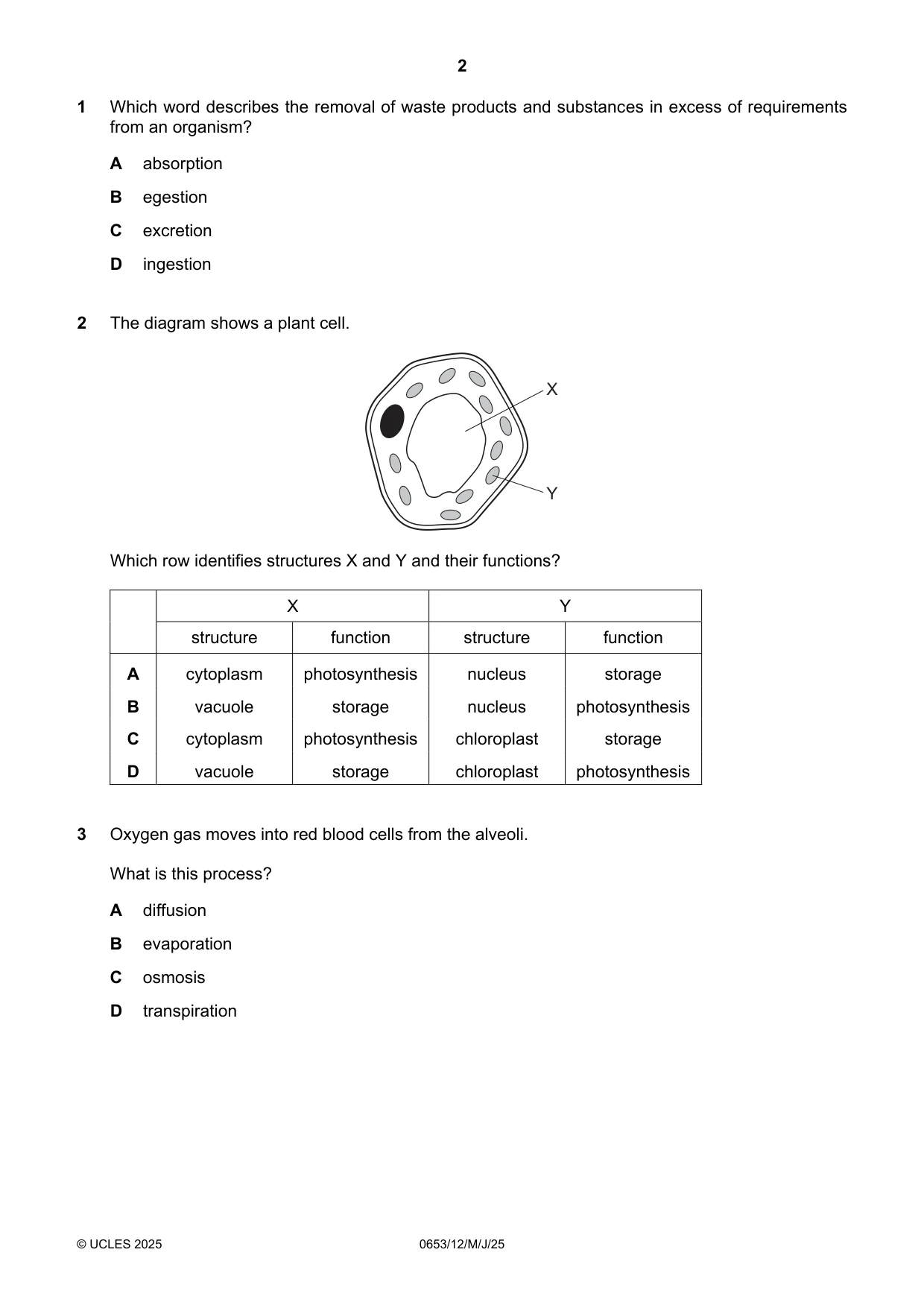 Cambridge IGCSE Science - Combined 0653 2025 May/June Paper 1 · Variant 2 question paper, page 2 of 16