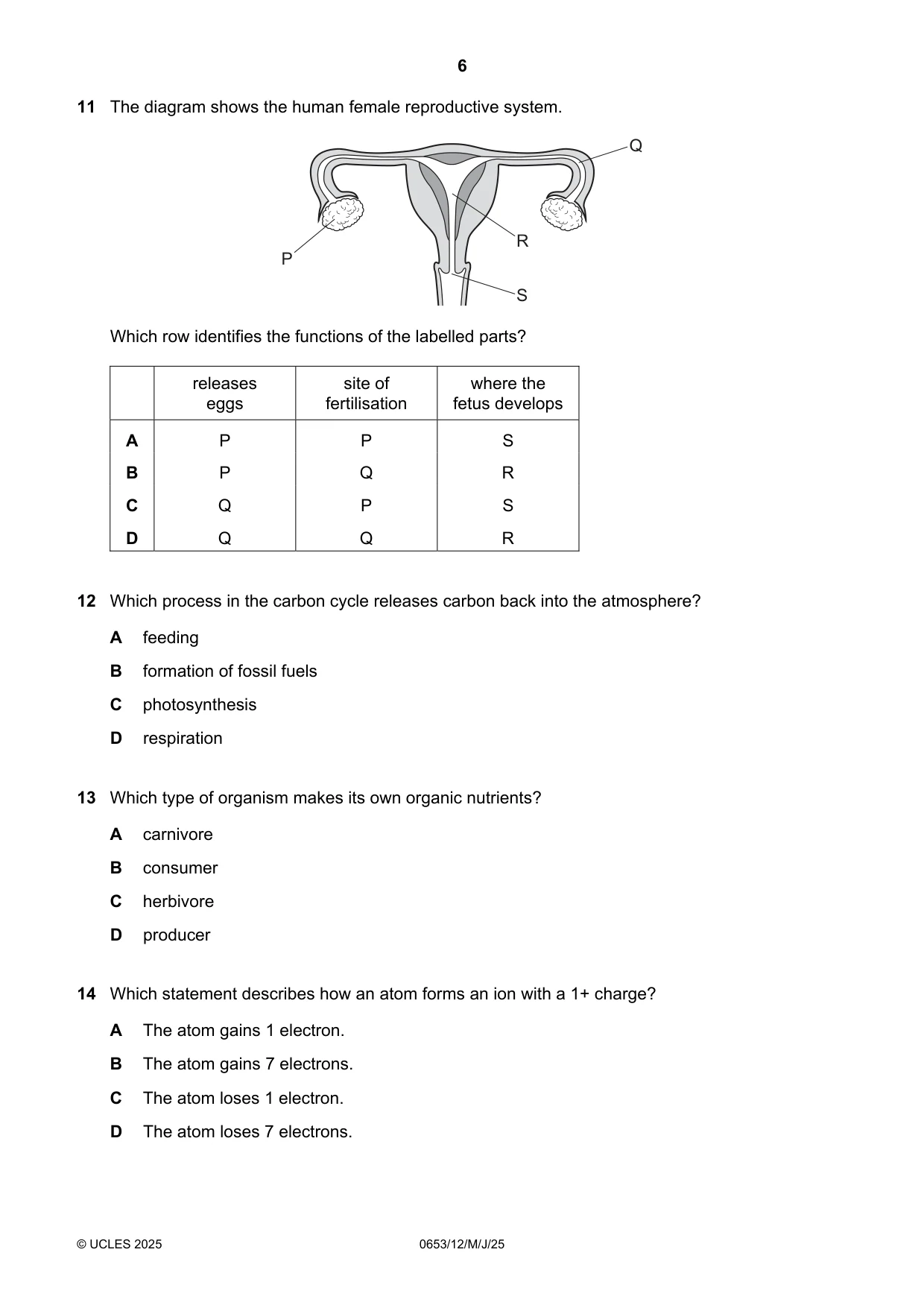 Cambridge IGCSE Science - Combined 0653 2025 May/June Paper 1 · Variant 2 question paper, page 6 of 16