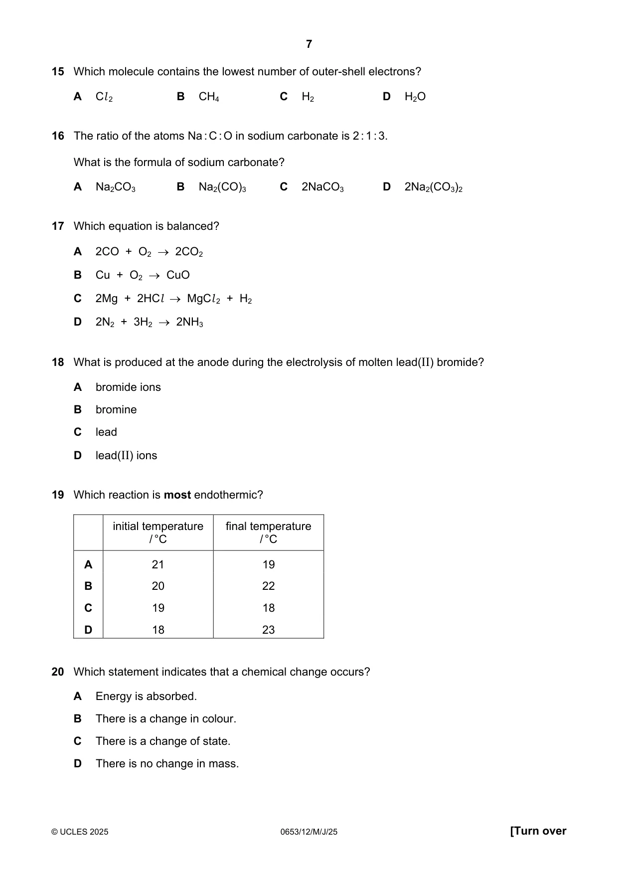 Cambridge IGCSE Science - Combined 0653 2025 May/June Paper 1 · Variant 2 question paper, page 7 of 16