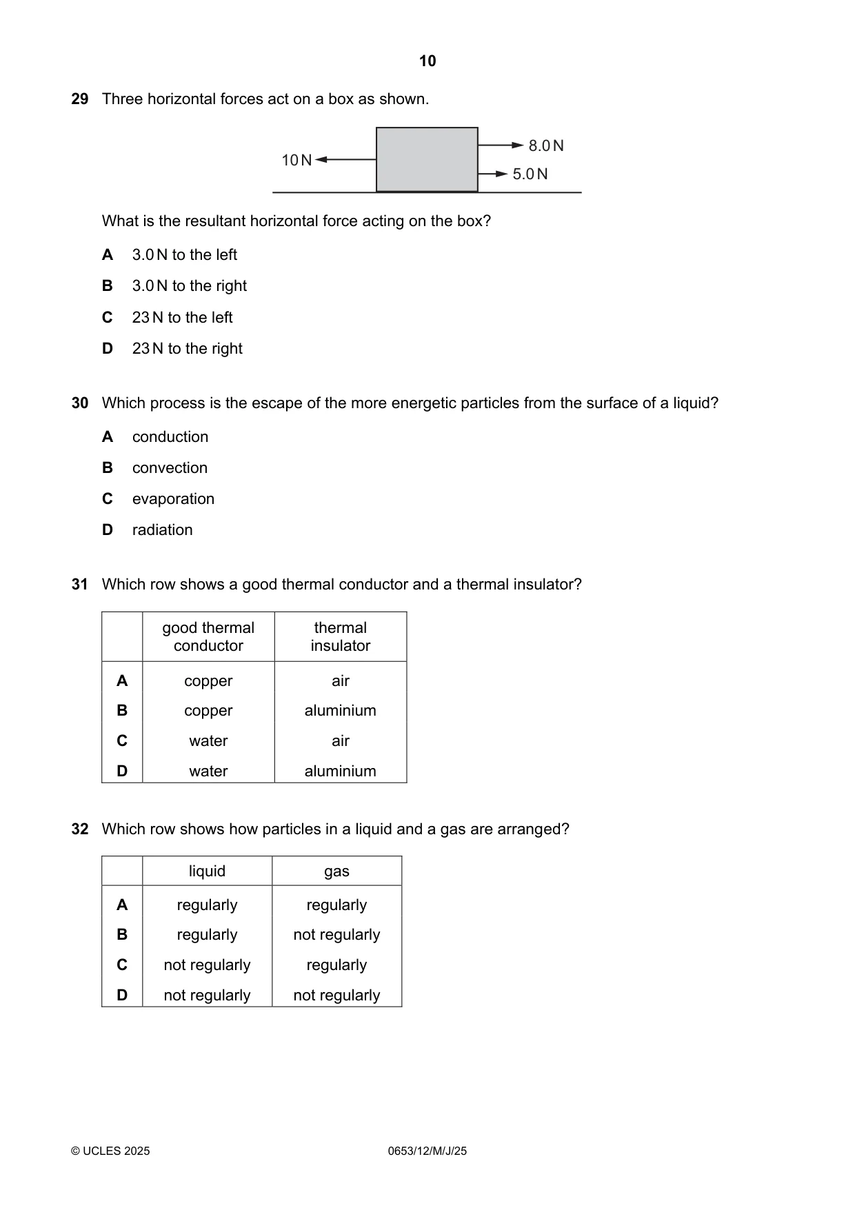 Cambridge IGCSE Science - Combined 0653 2025 May/June Paper 1 · Variant 2 question paper, page 10 of 16