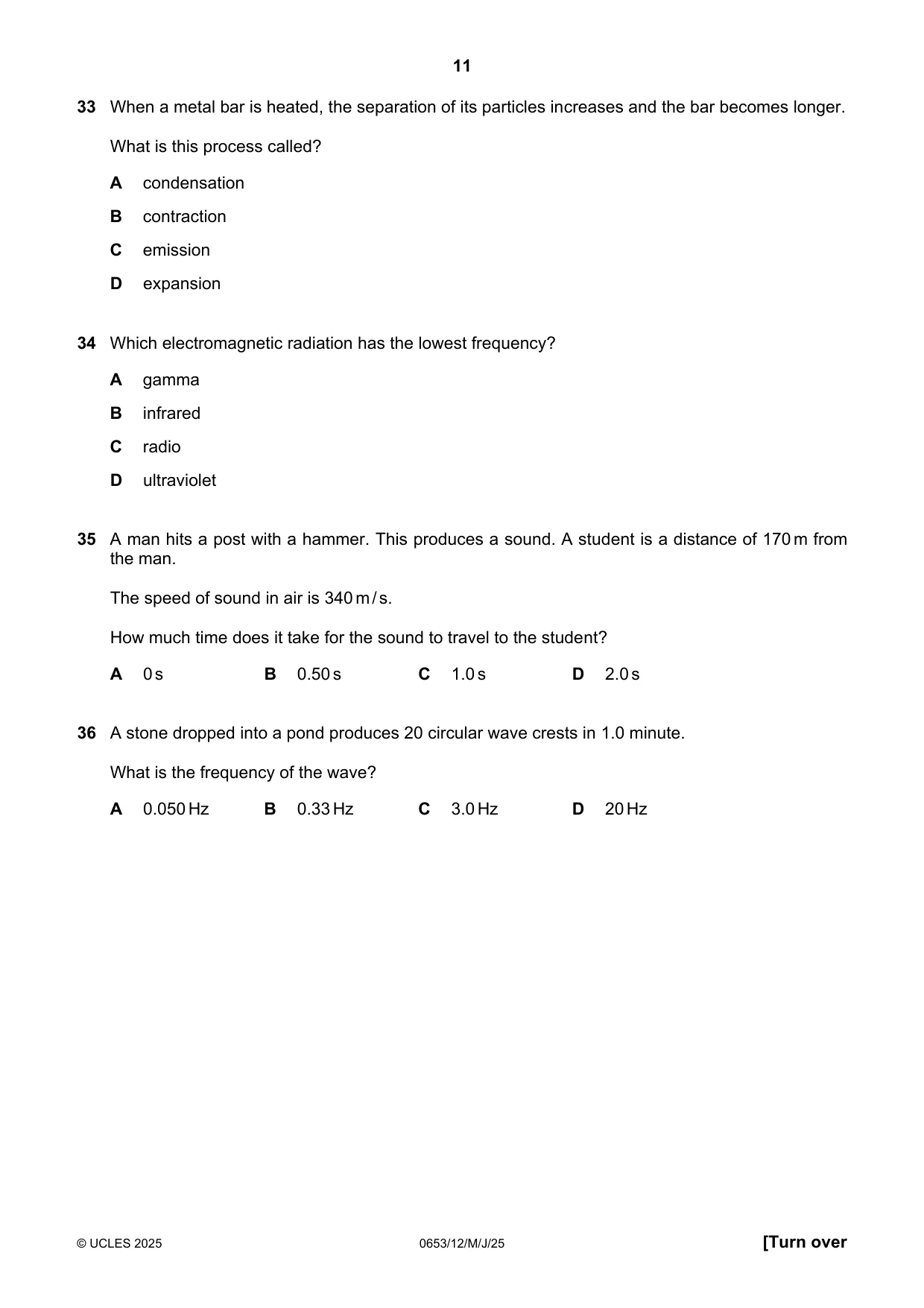 Cambridge IGCSE Science - Combined 0653 2025 May/June Paper 1 · Variant 2 question paper, page 11 of 16