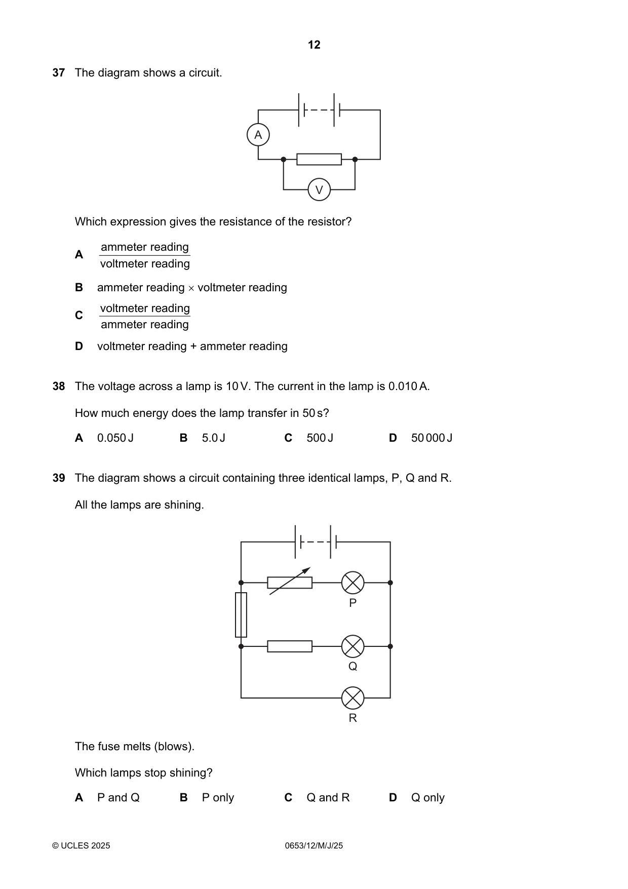 Cambridge IGCSE Science - Combined 0653 2025 May/June Paper 1 · Variant 2 question paper, page 12 of 16