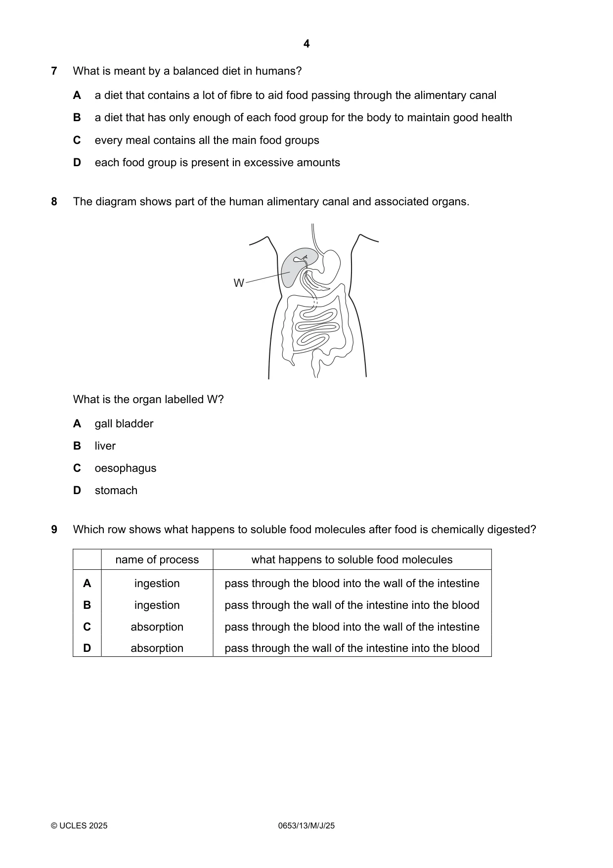 Cambridge IGCSE Science - Combined 0653 2025 May/June Paper 1 · Variant 3 question paper, page 4 of 16