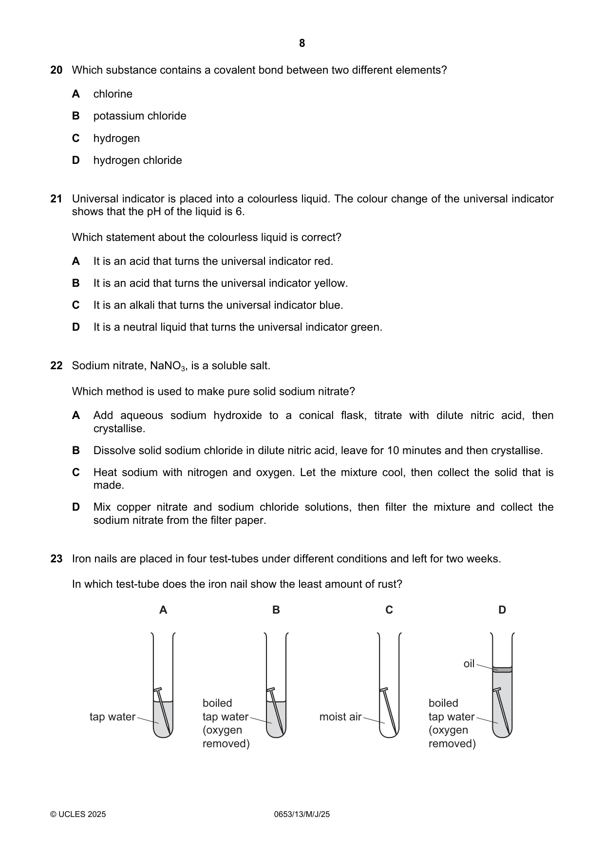 Cambridge IGCSE Science - Combined 0653 2025 May/June Paper 1 · Variant 3 question paper, page 8 of 16