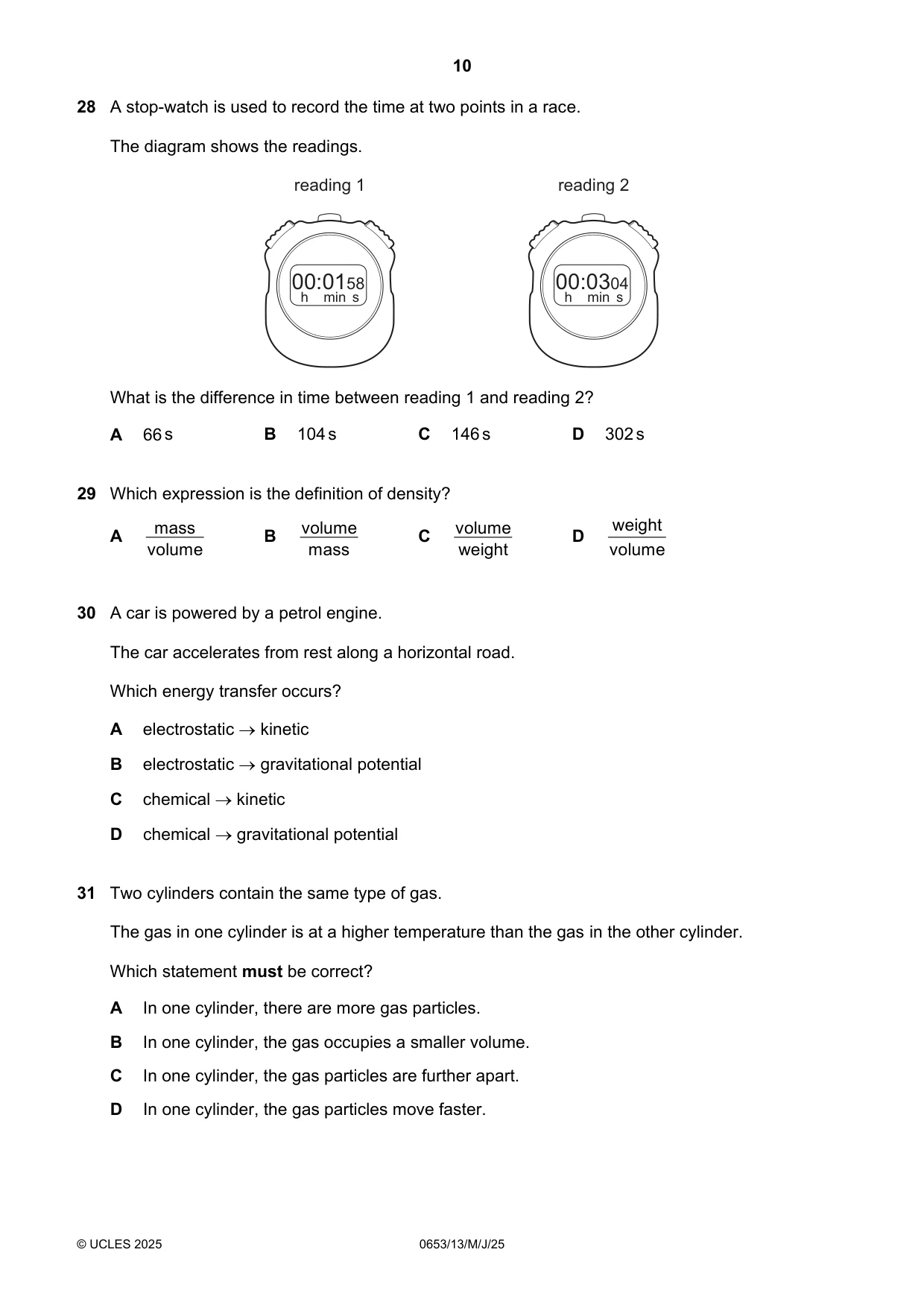 Cambridge IGCSE Science - Combined 0653 2025 May/June Paper 1 · Variant 3 question paper, page 10 of 16