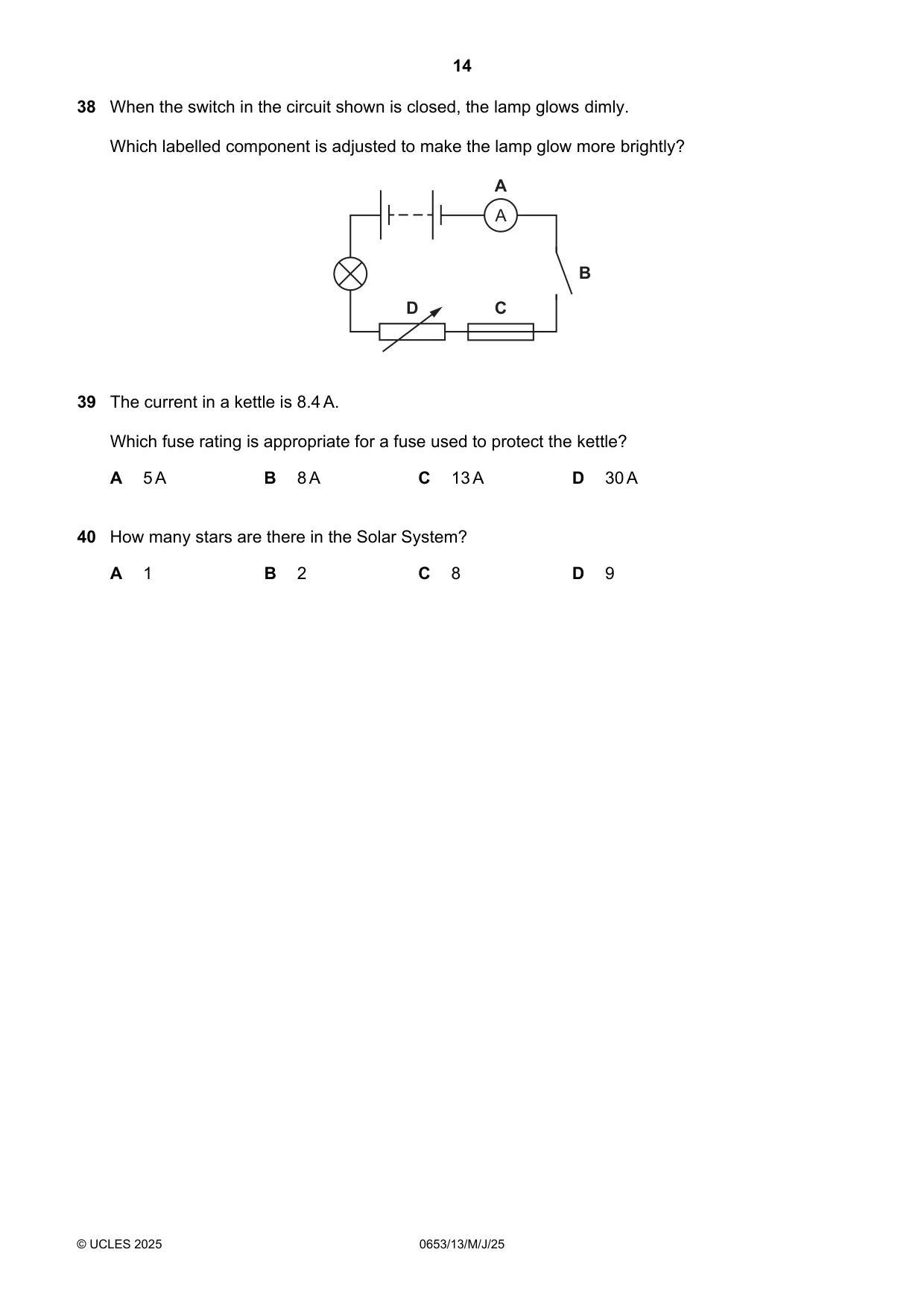 Cambridge IGCSE Science - Combined 0653 2025 May/June Paper 1 · Variant 3 question paper, page 14 of 16